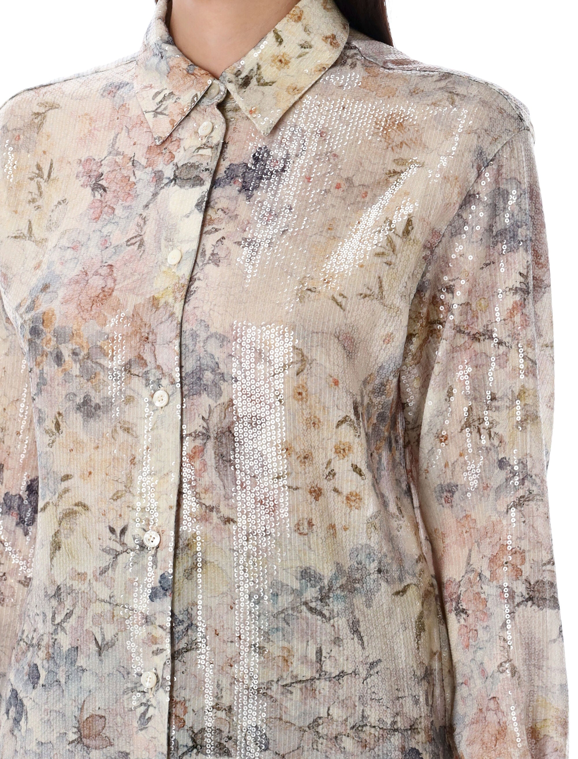 Floral sequin print shirt Pastel Flower Polyester