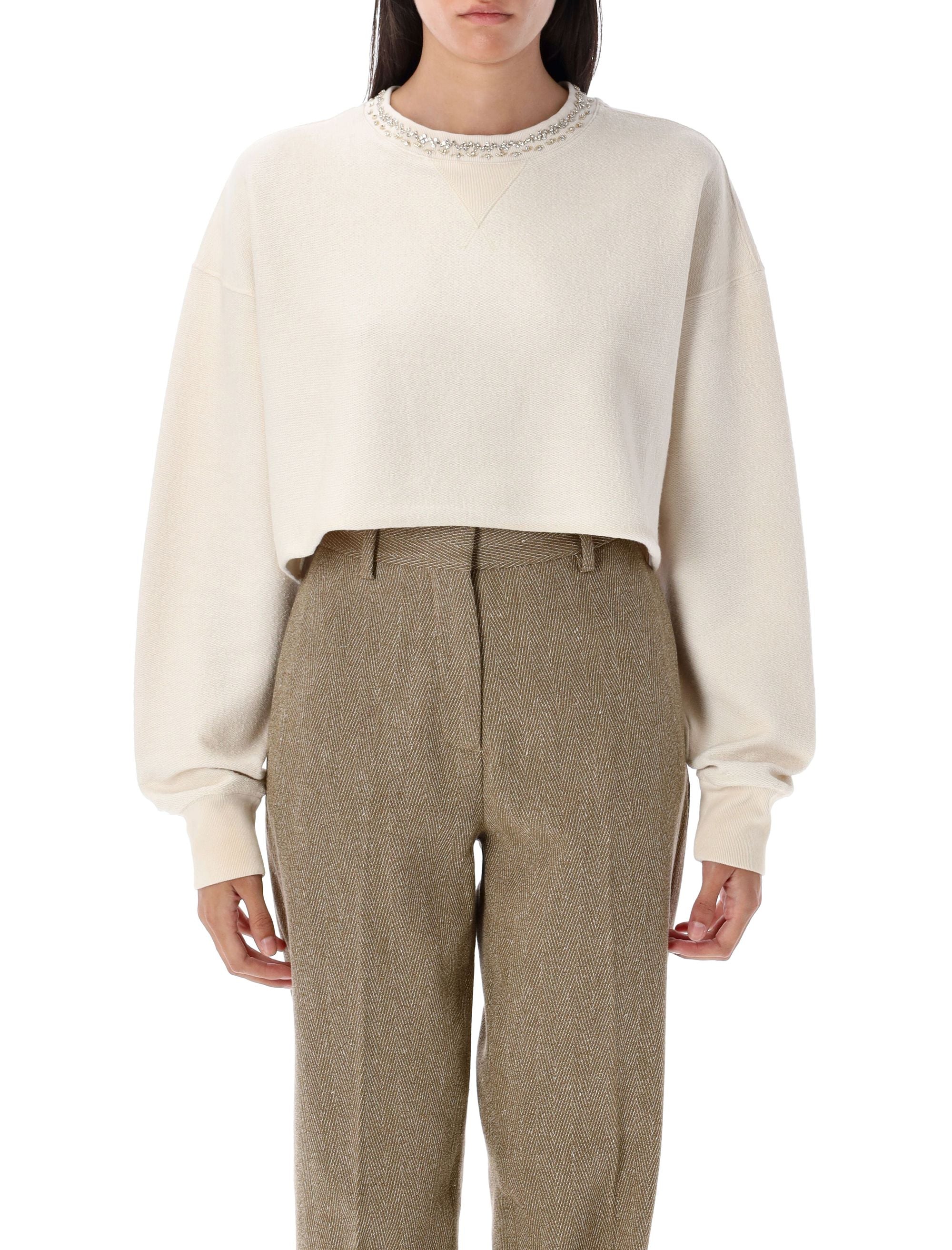 Crystals cropped sweatshirt Artic Wolf Cotton