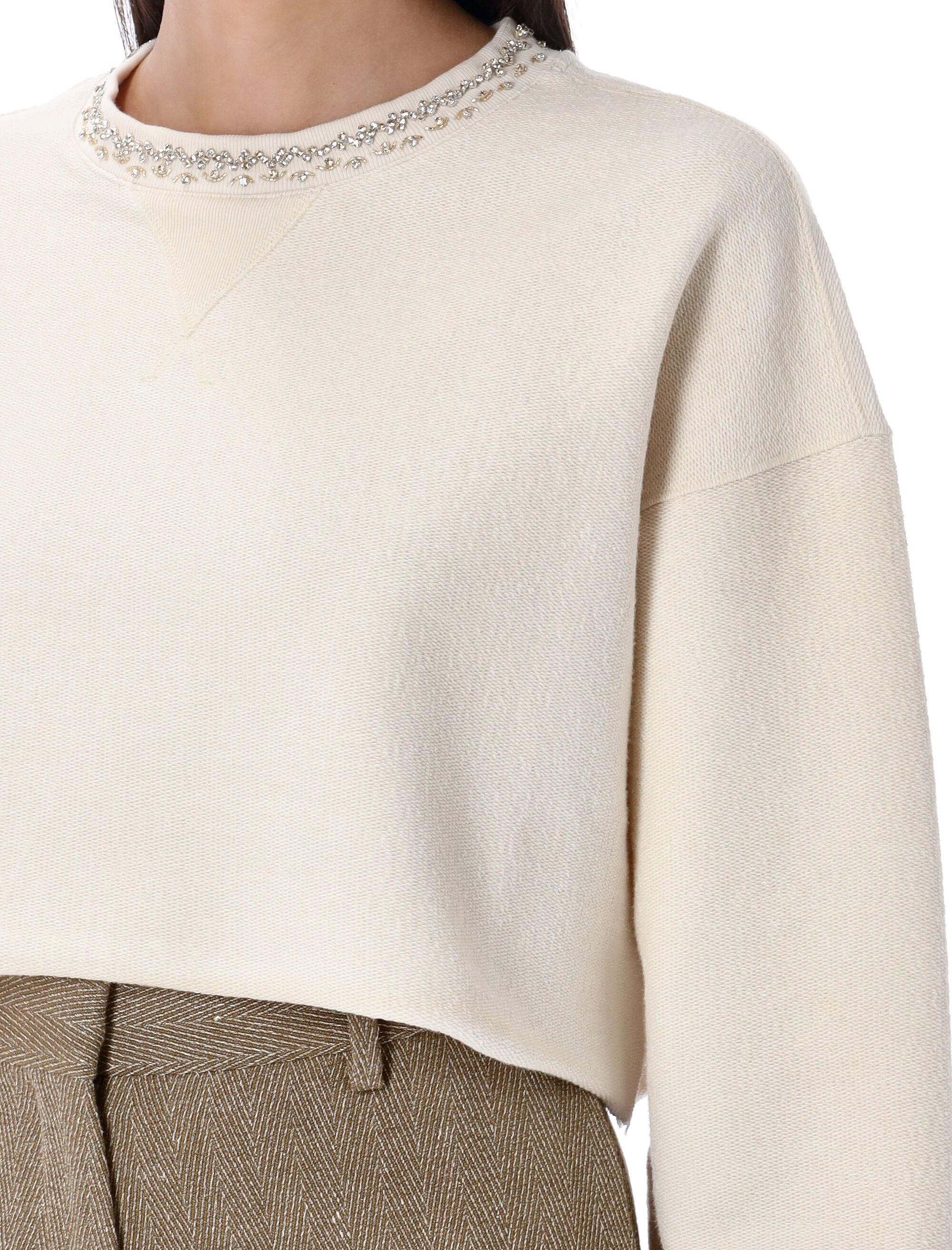 Crystals cropped sweatshirt Artic Wolf Cotton
