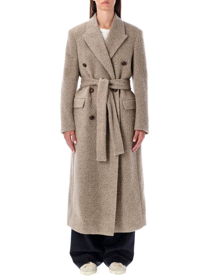 Long double-breasted greige mixed wool coat Virgin