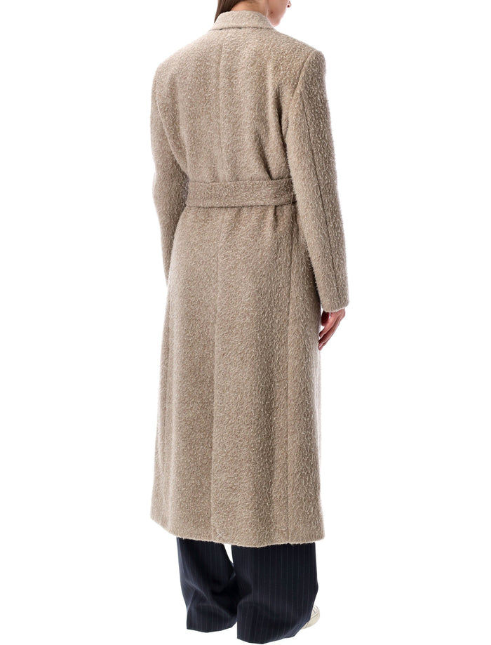 Long double-breasted greige mixed wool coat Virgin