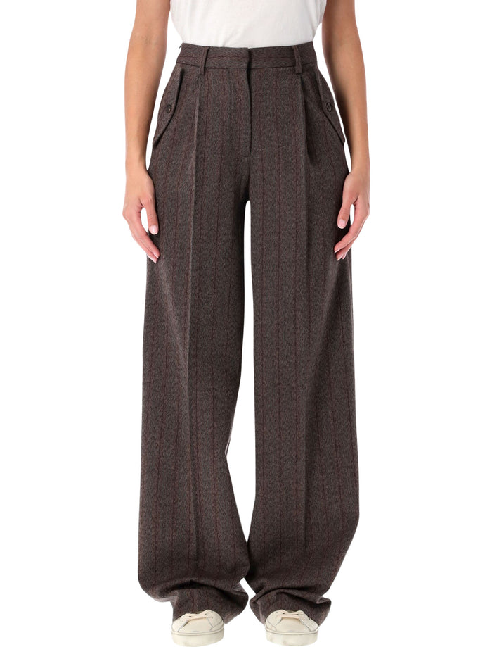 Brown pinstripe wool wide-leg trousers Cocoa Brwon Virgin Pant
