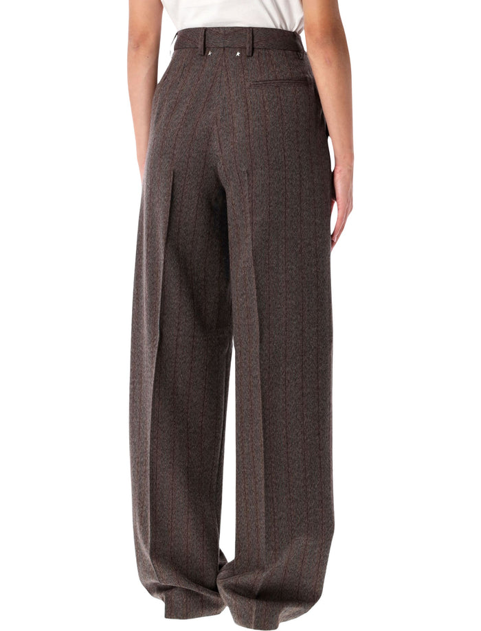 Brown pinstripe wool wide-leg trousers Cocoa Brwon Virgin Pant
