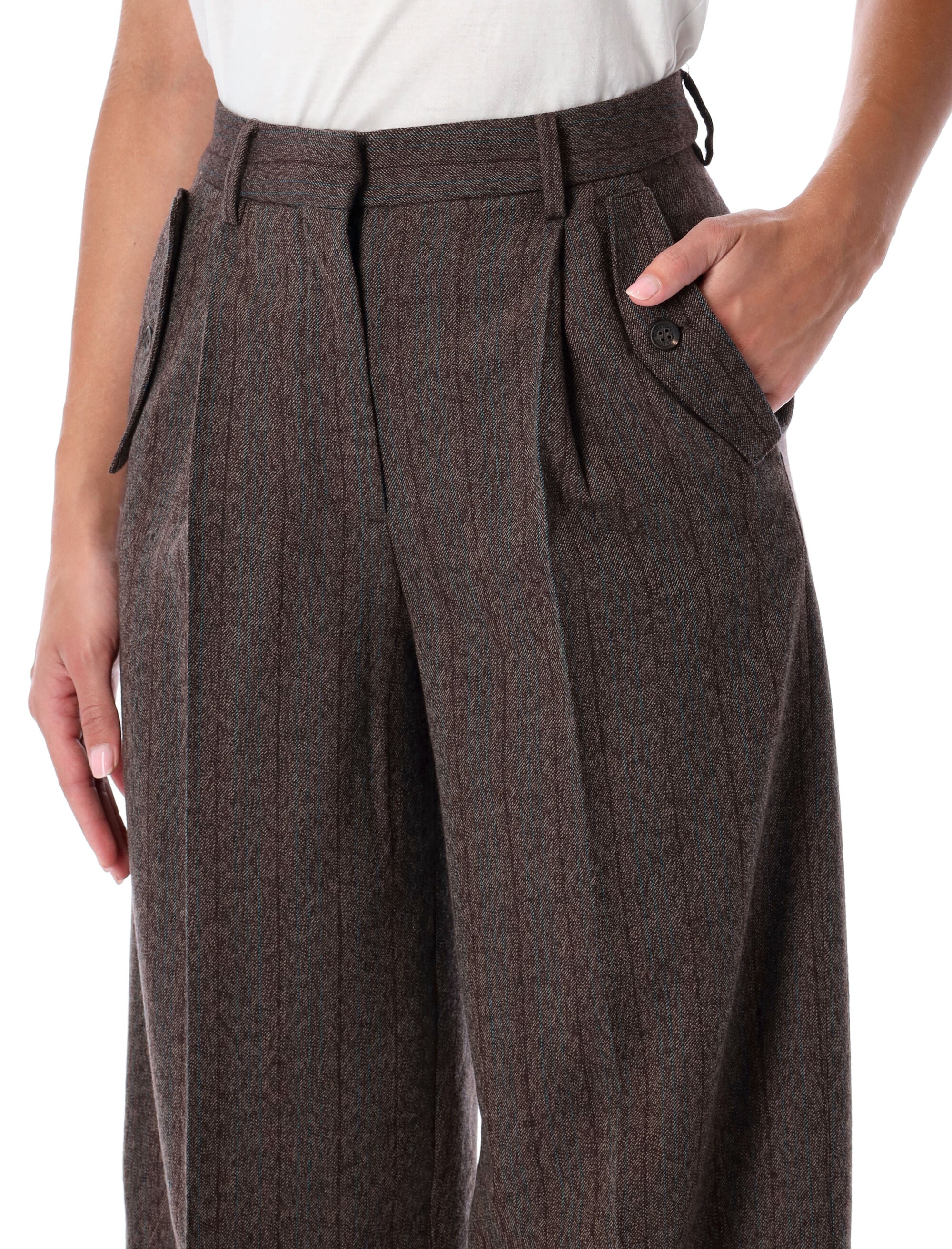 Brown pinstripe wool wide-leg trousers Cocoa Brwon Virgin Pant