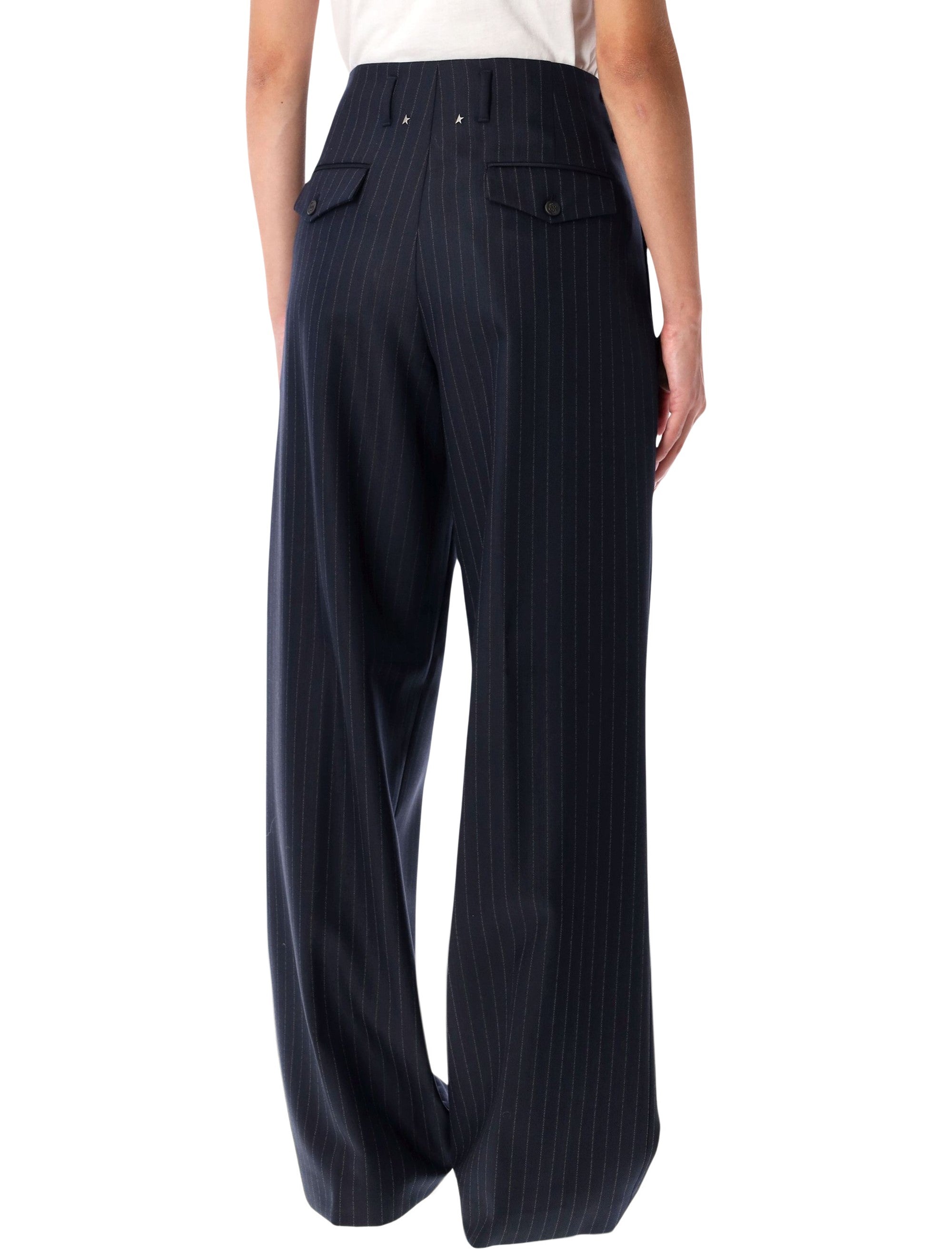 Navy blue wool pinstripe trousers Dark Virgin Pant
