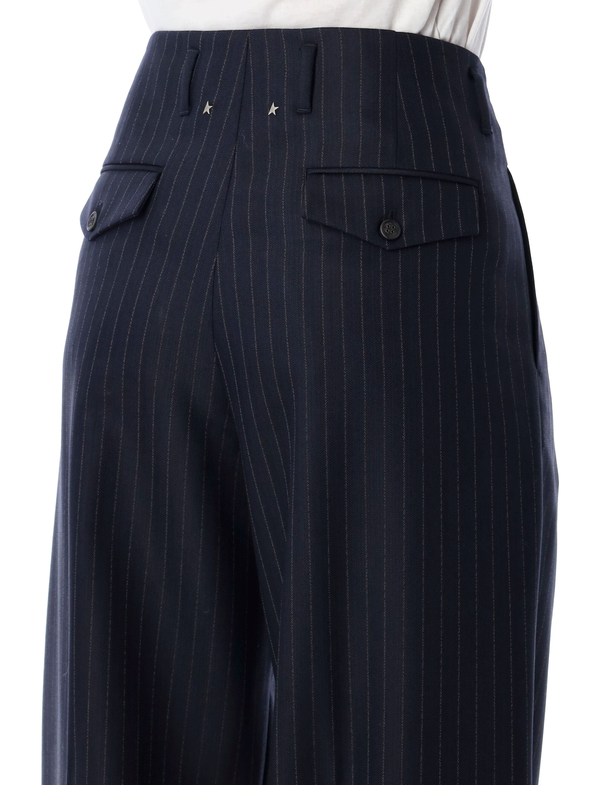 Navy blue wool pinstripe trousers Dark Virgin Pant