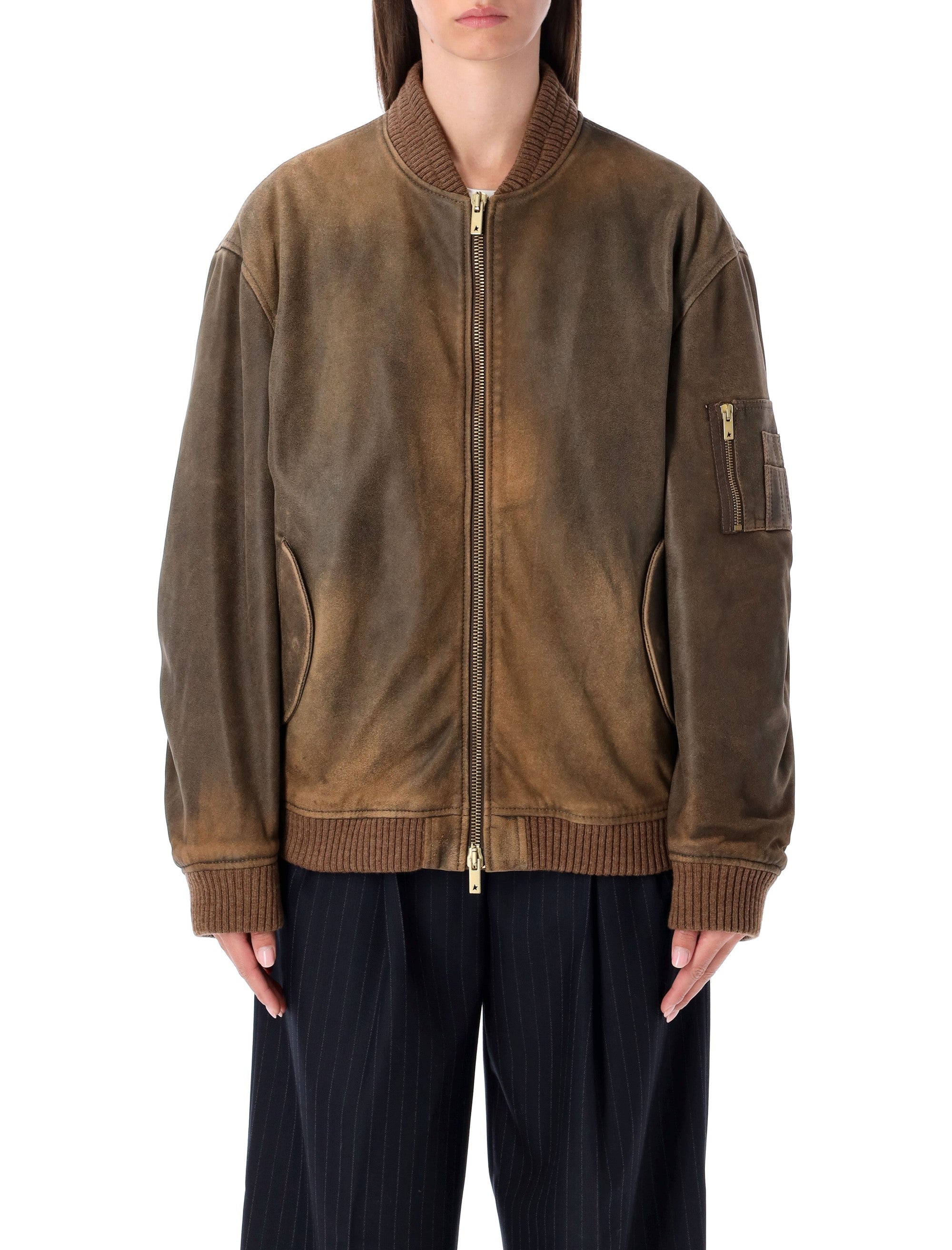 Unisex brown bomber jacket French Roast Ovine Leather Padding