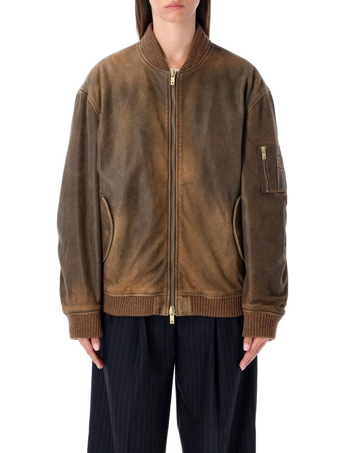 Unisex brown bomber jacket French Roast Ovine Leather Padding