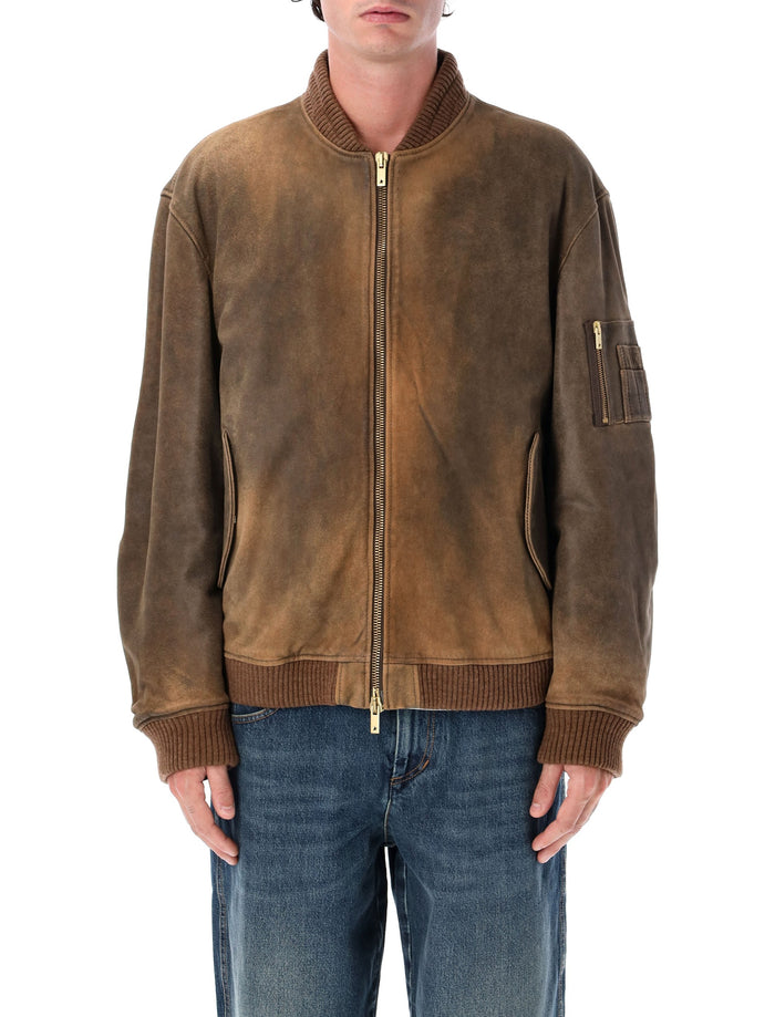 Unisex brown bomber jacket French Roast Ovine Leather Padding