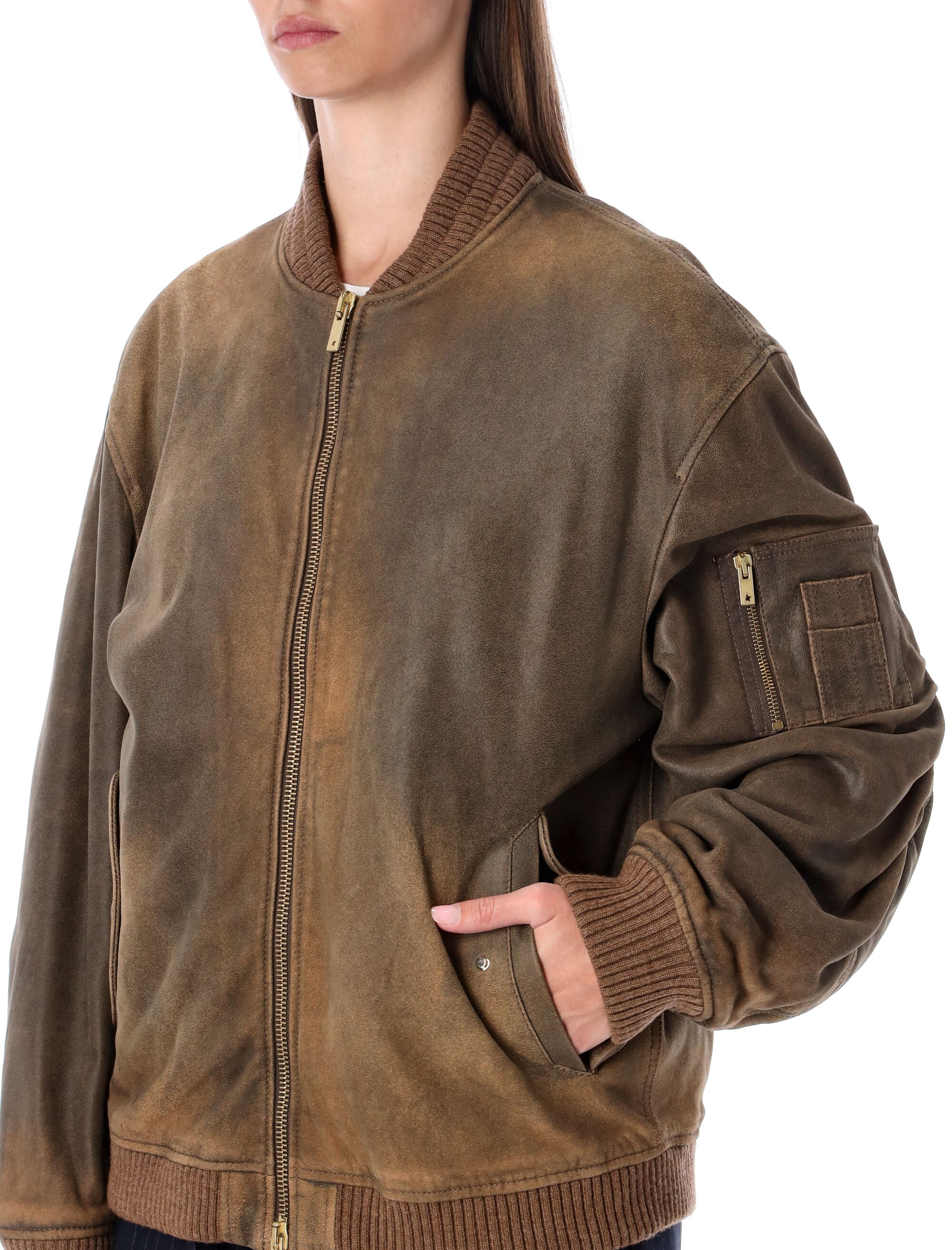Unisex brown bomber jacket French Roast Ovine Leather Padding