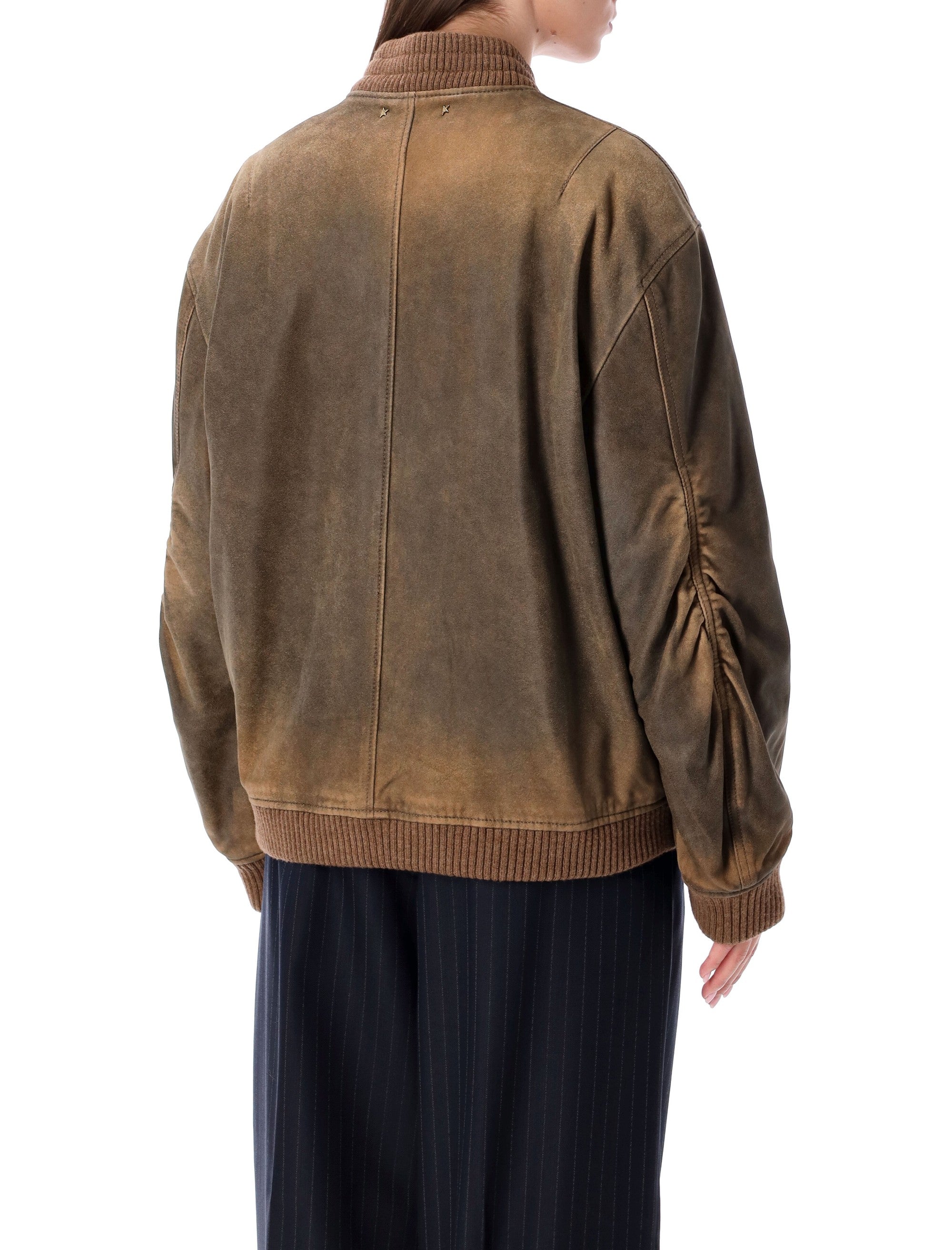 Unisex brown bomber jacket French Roast Ovine Leather Padding