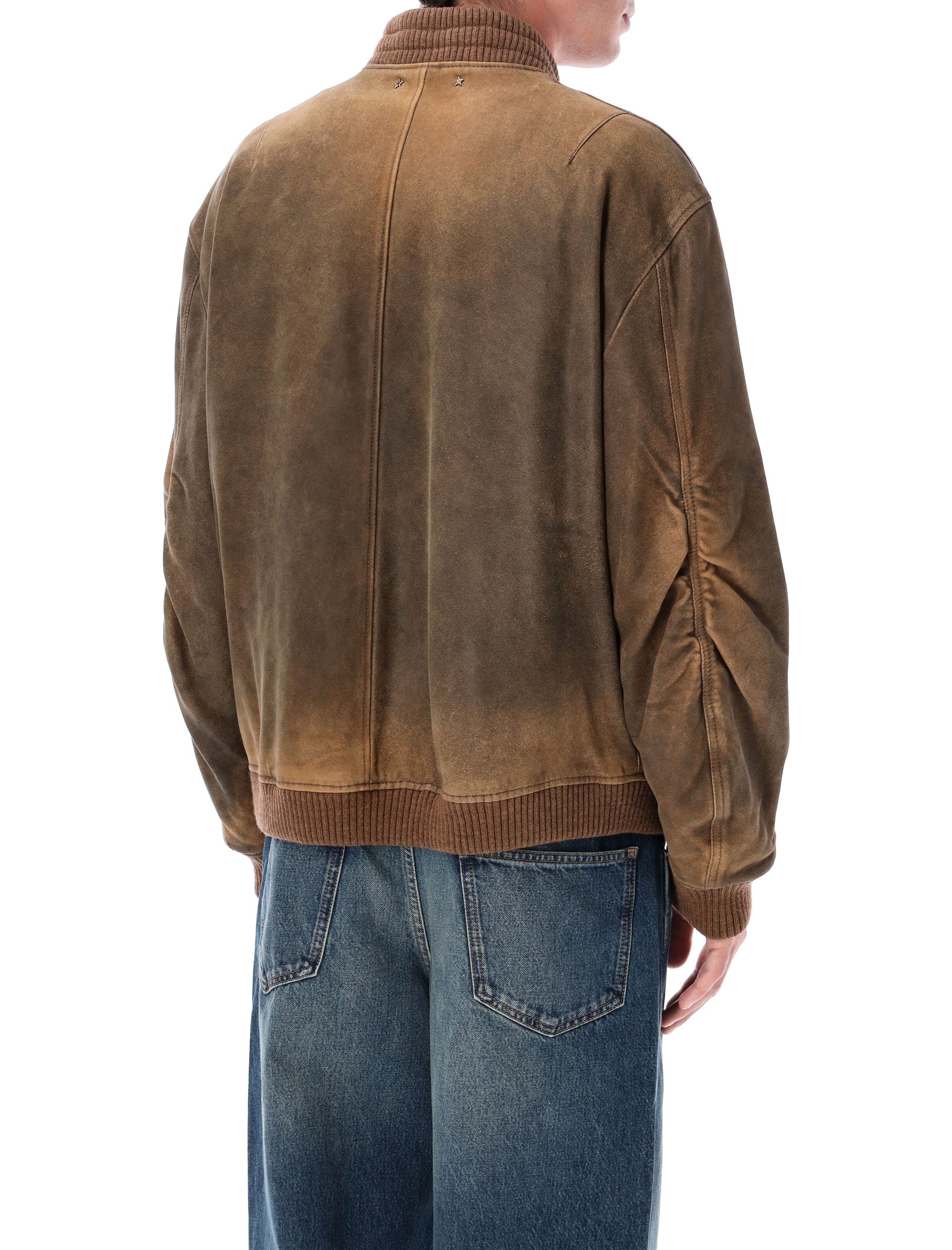 Unisex brown bomber jacket French Roast Ovine Leather Padding