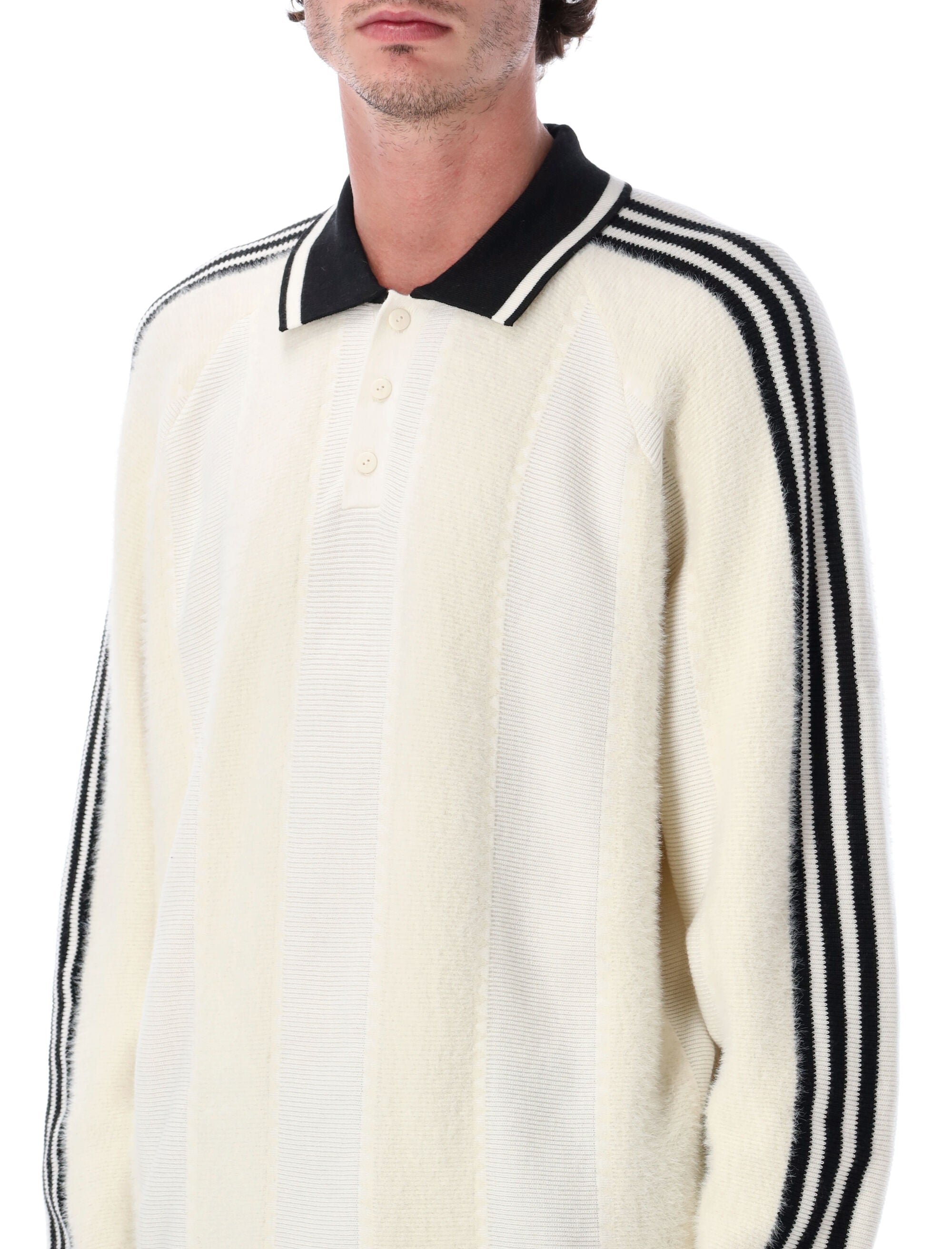 adidas Originals Premium Knitted Quarter-Button Jersey Cream White Recycled Polyester Sweater