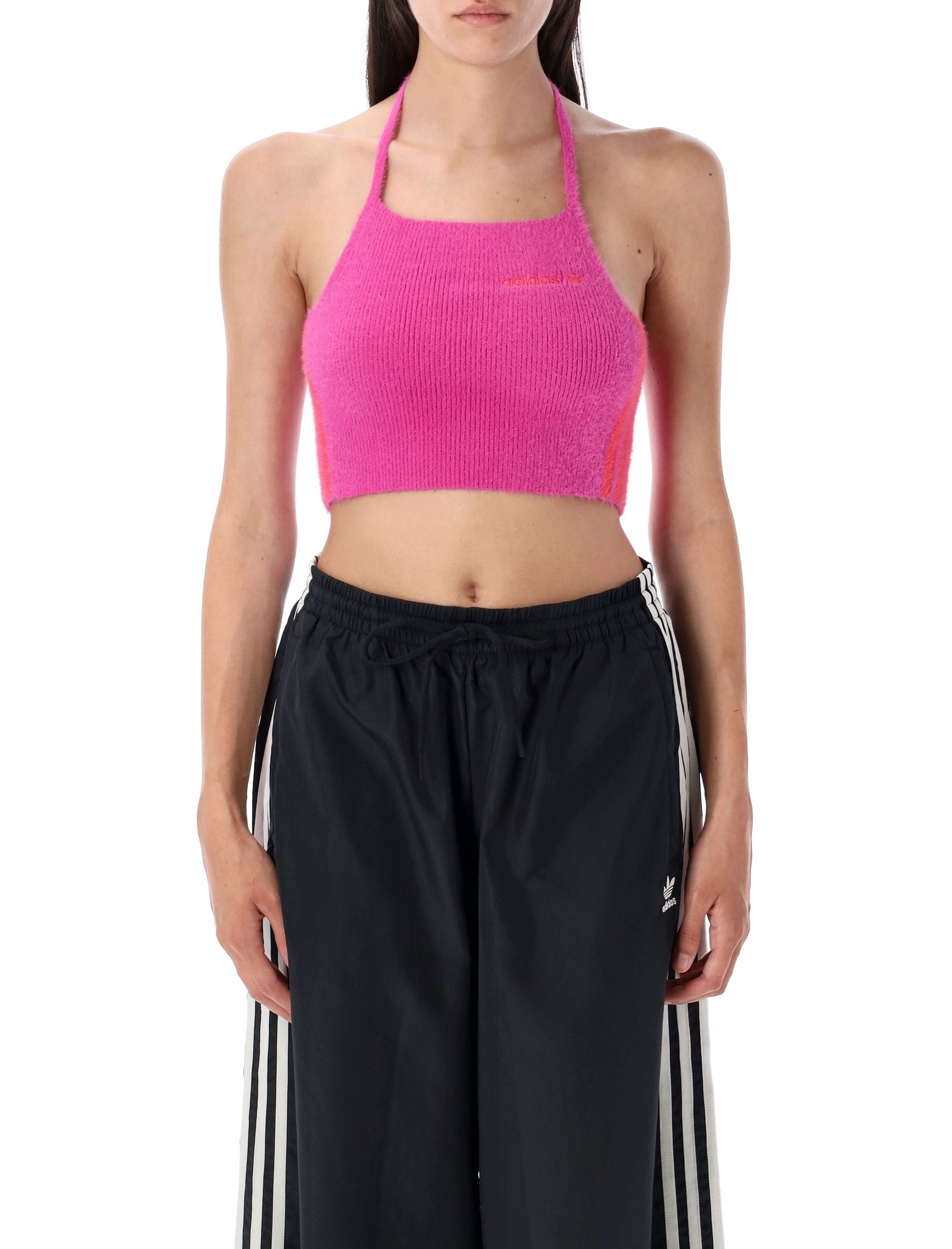 Fluffy knitted halter top Semi Lucid Fuchsia Polyamide (recycled)