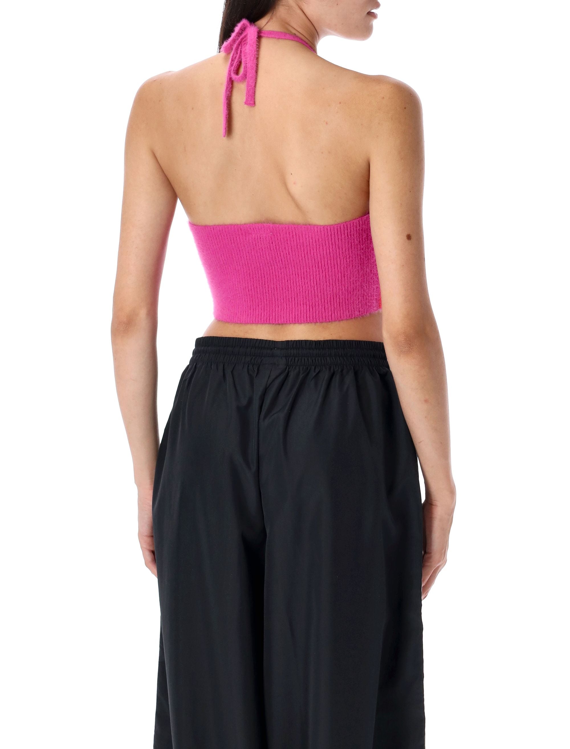 Fluffy knitted halter top Semi Lucid Fuchsia Polyamide (recycled)