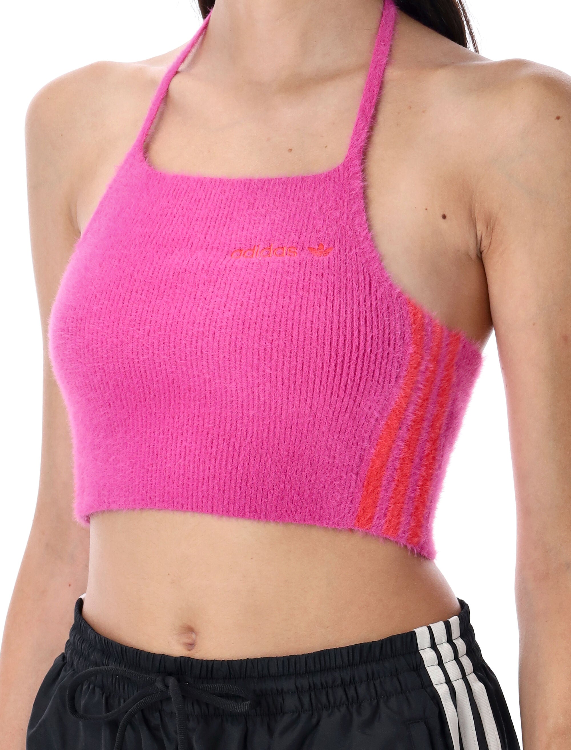 Fluffy knitted halter top Semi Lucid Fuchsia Polyamide (recycled)
