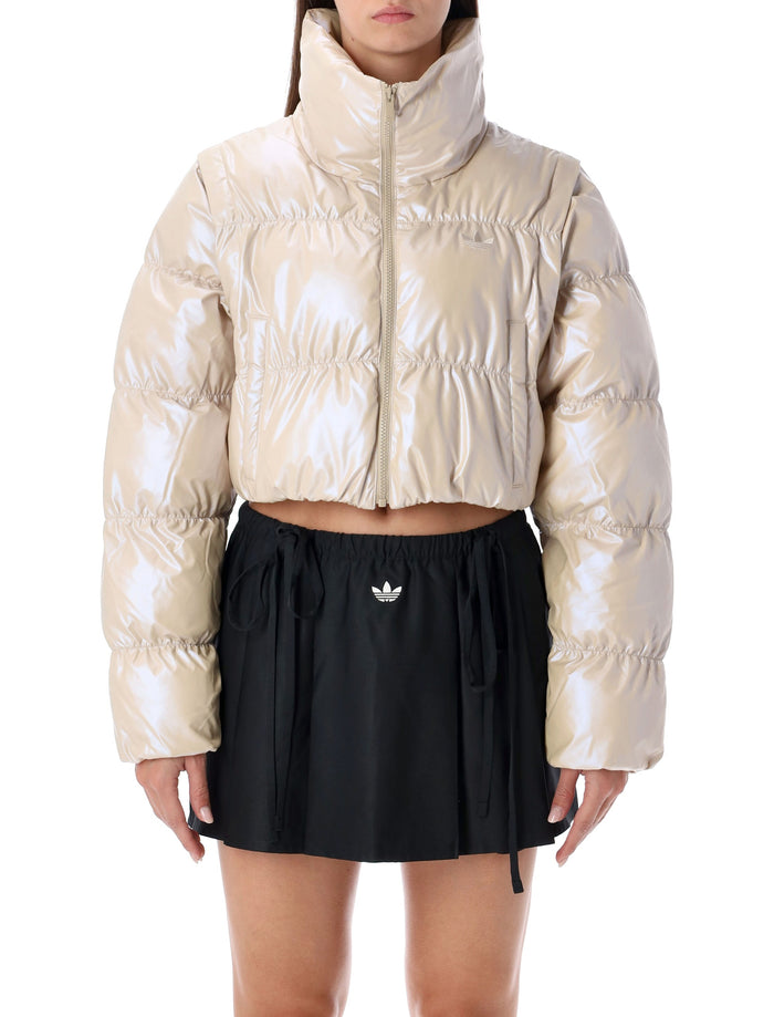 Adidas Originals glossy cropped puffer Sotkha Gold Polyurethane Lining Down Jacket