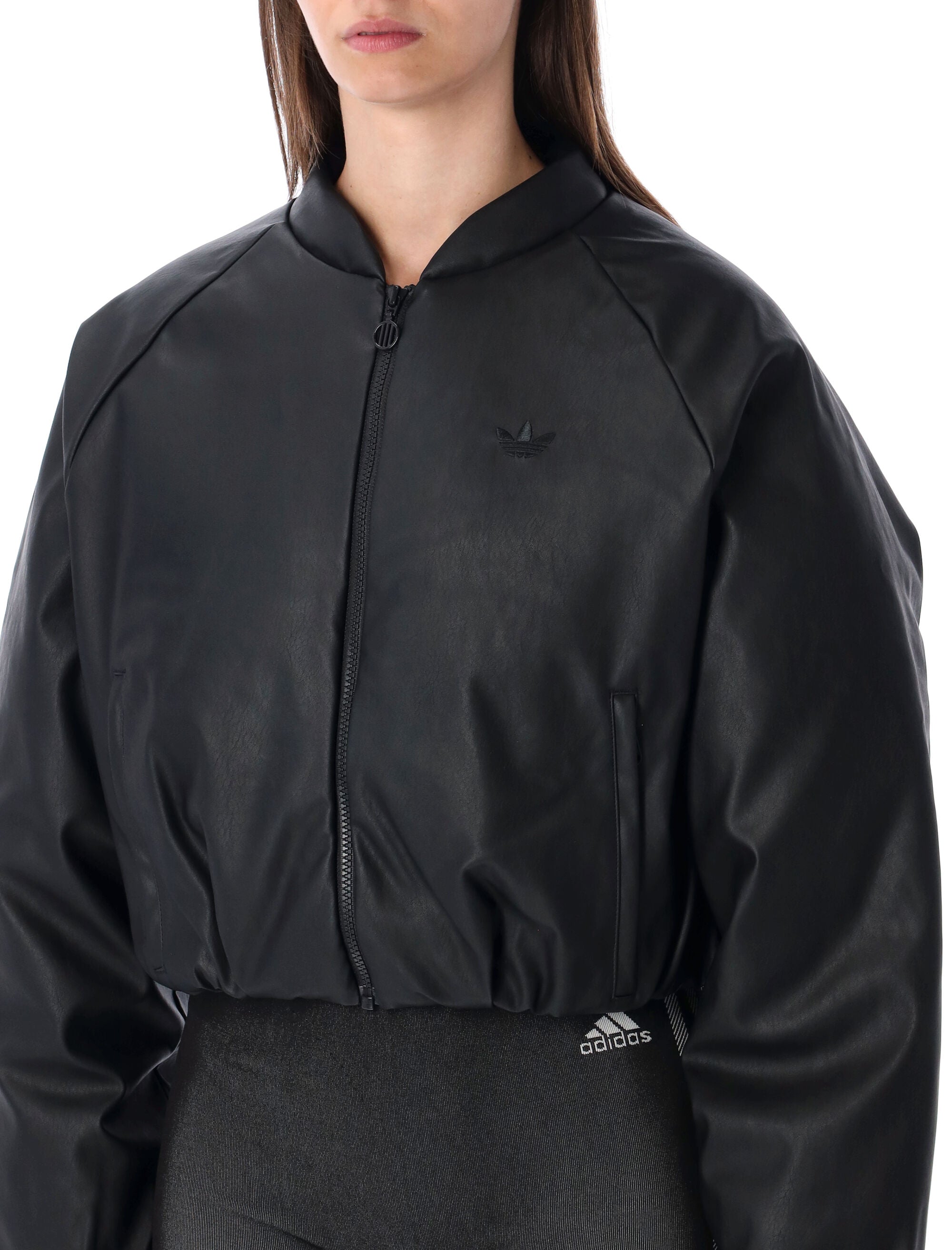 Adidas Originals Pleather Bomber Synthetic Down Jacket Black Polyurethane Lining