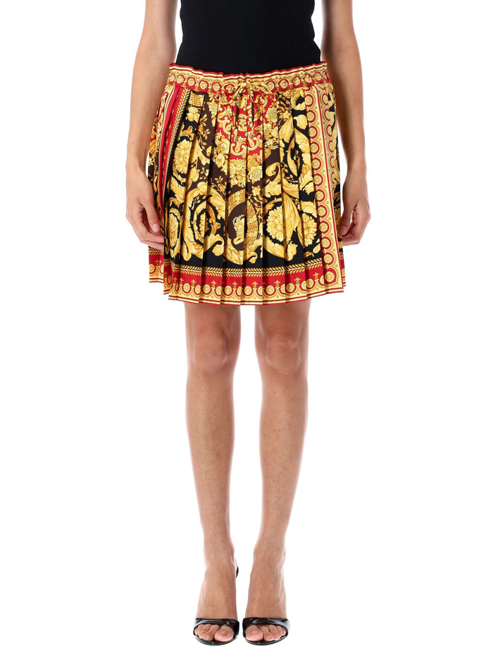 Barocco pleated mini skirt Parade Red Silk