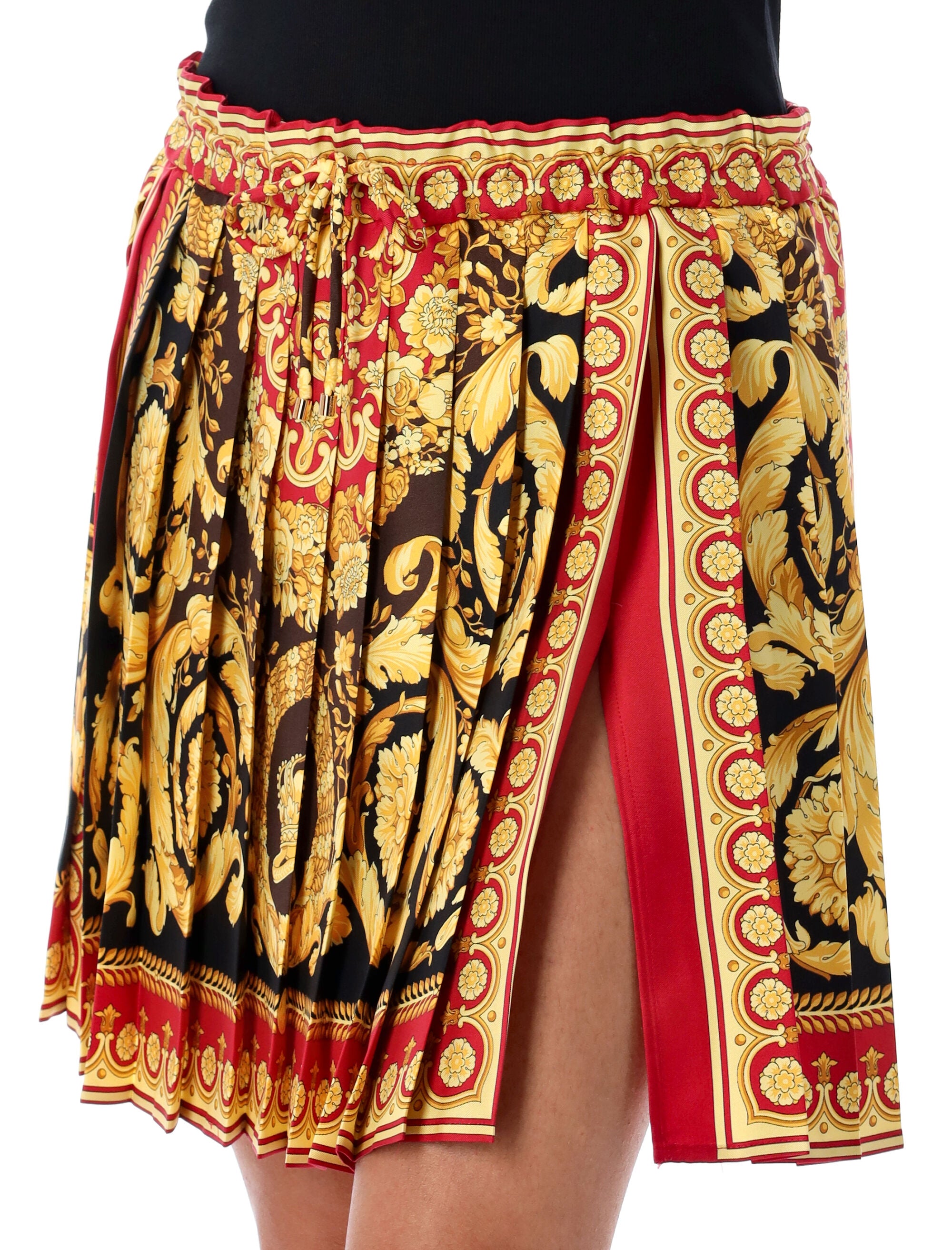 Barocco pleated mini skirt Parade Red Silk