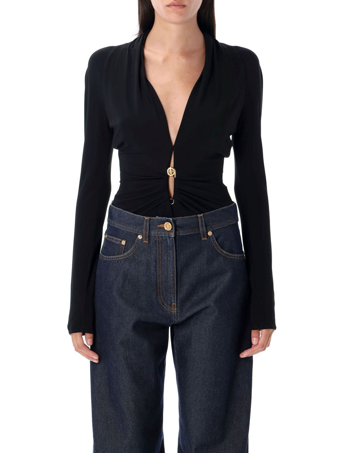 Safety Pin draped bodysuit Black Viscose