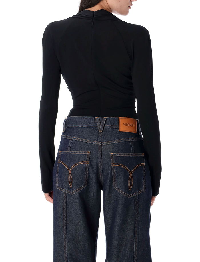 Safety Pin draped bodysuit Black Viscose