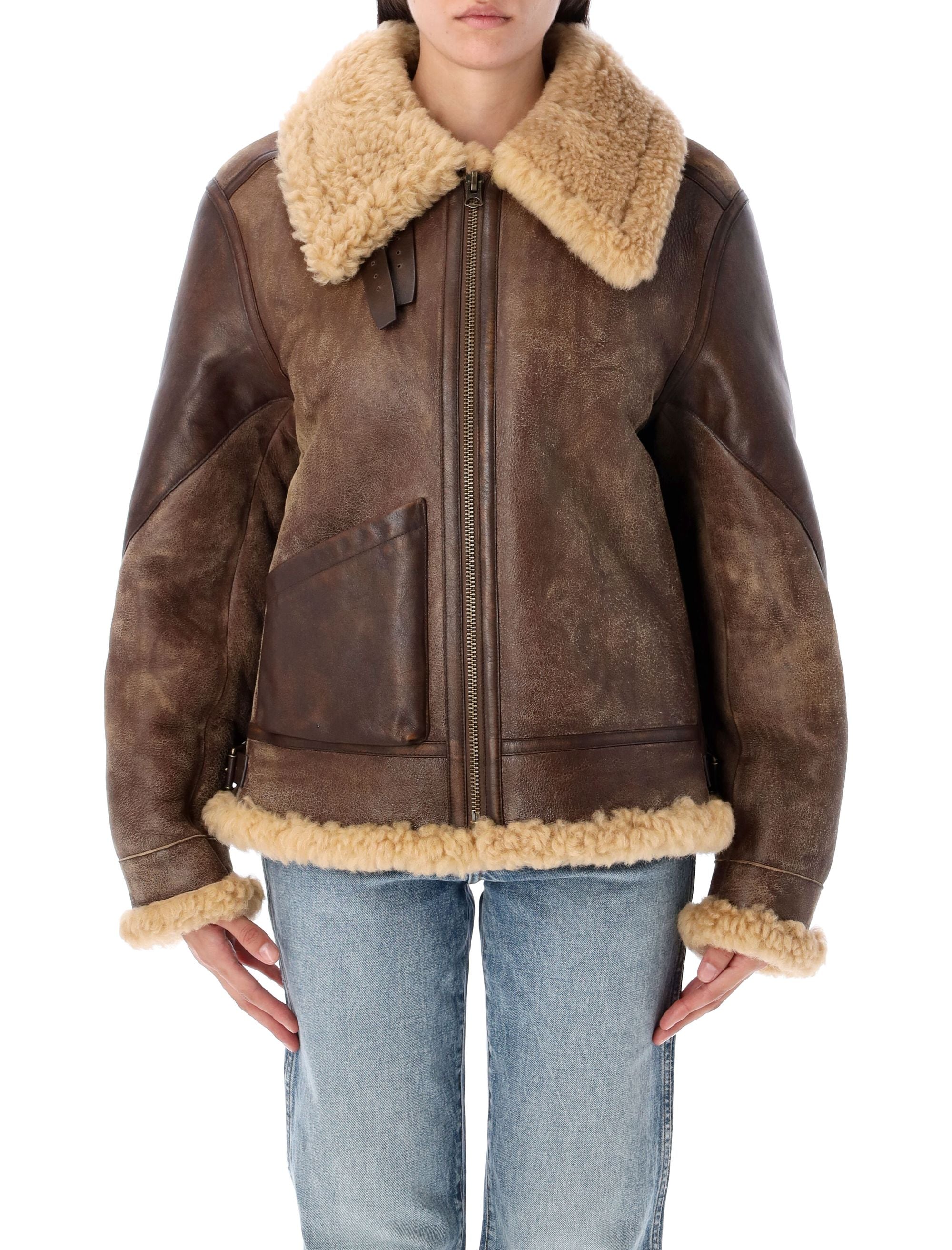 Shearling Aviator jacket Dark Toffe Cream Dyed Sheep