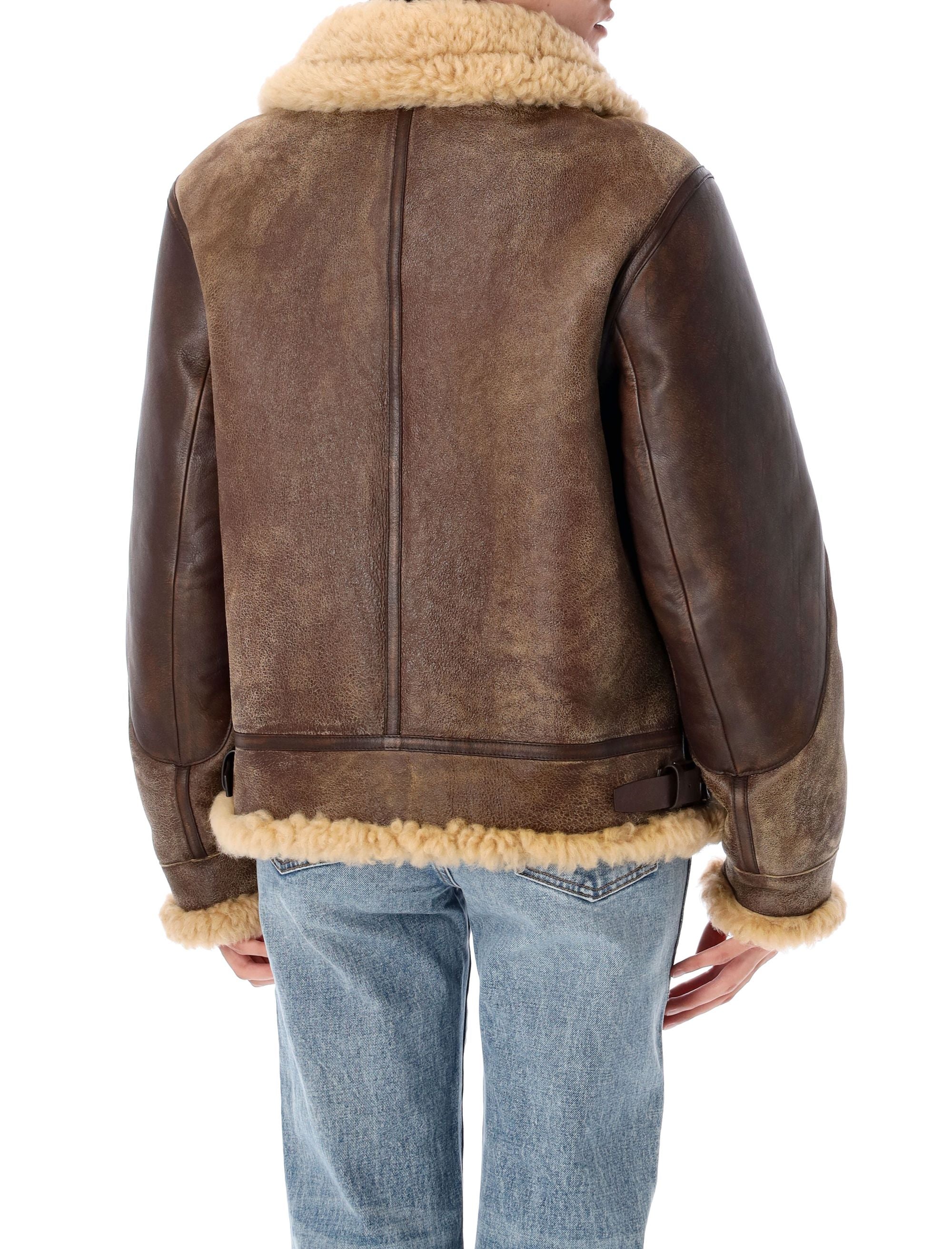 Shearling Aviator jacket Dark Toffe Cream Dyed Sheep