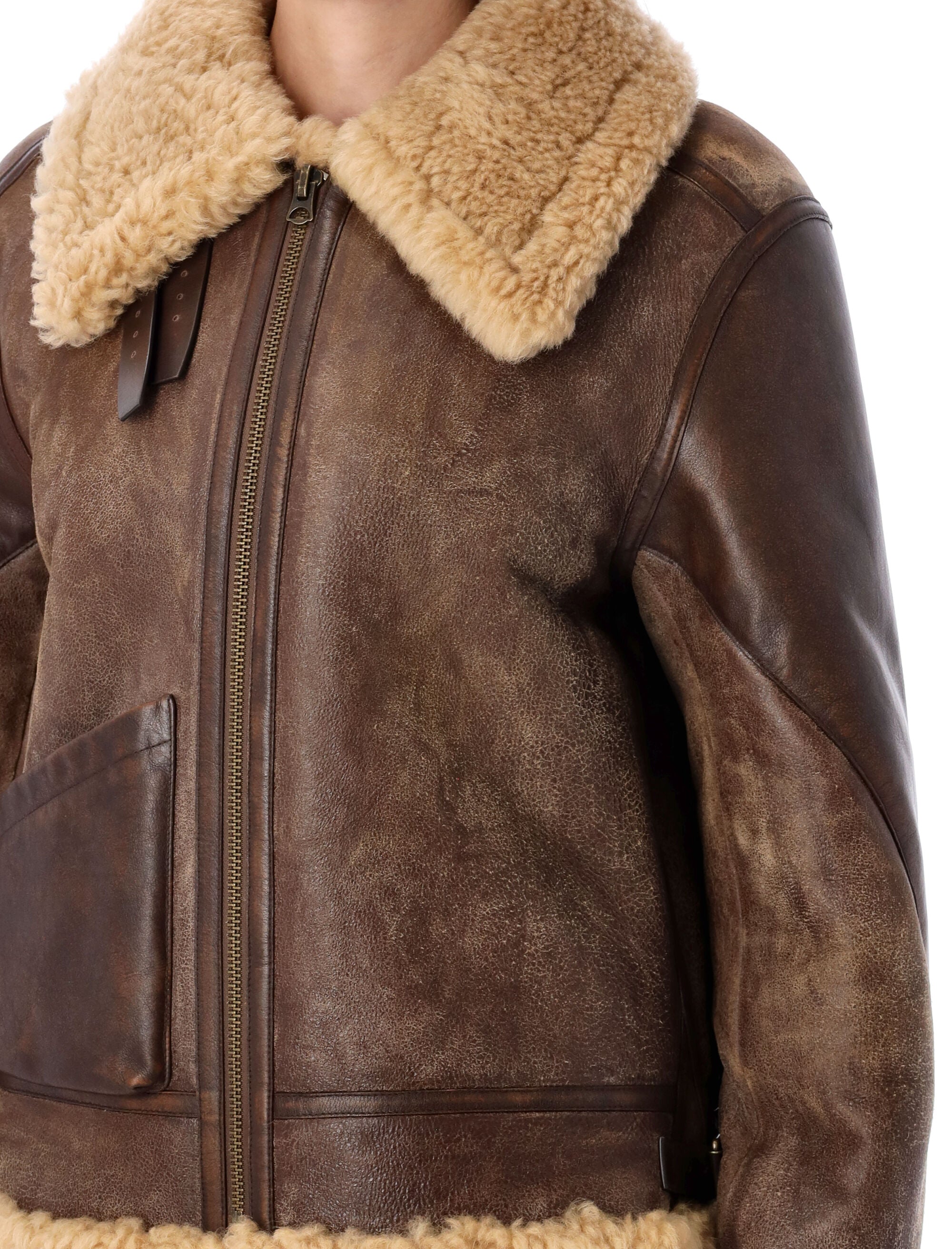 Shearling Aviator jacket Dark Toffe Cream Dyed Sheep