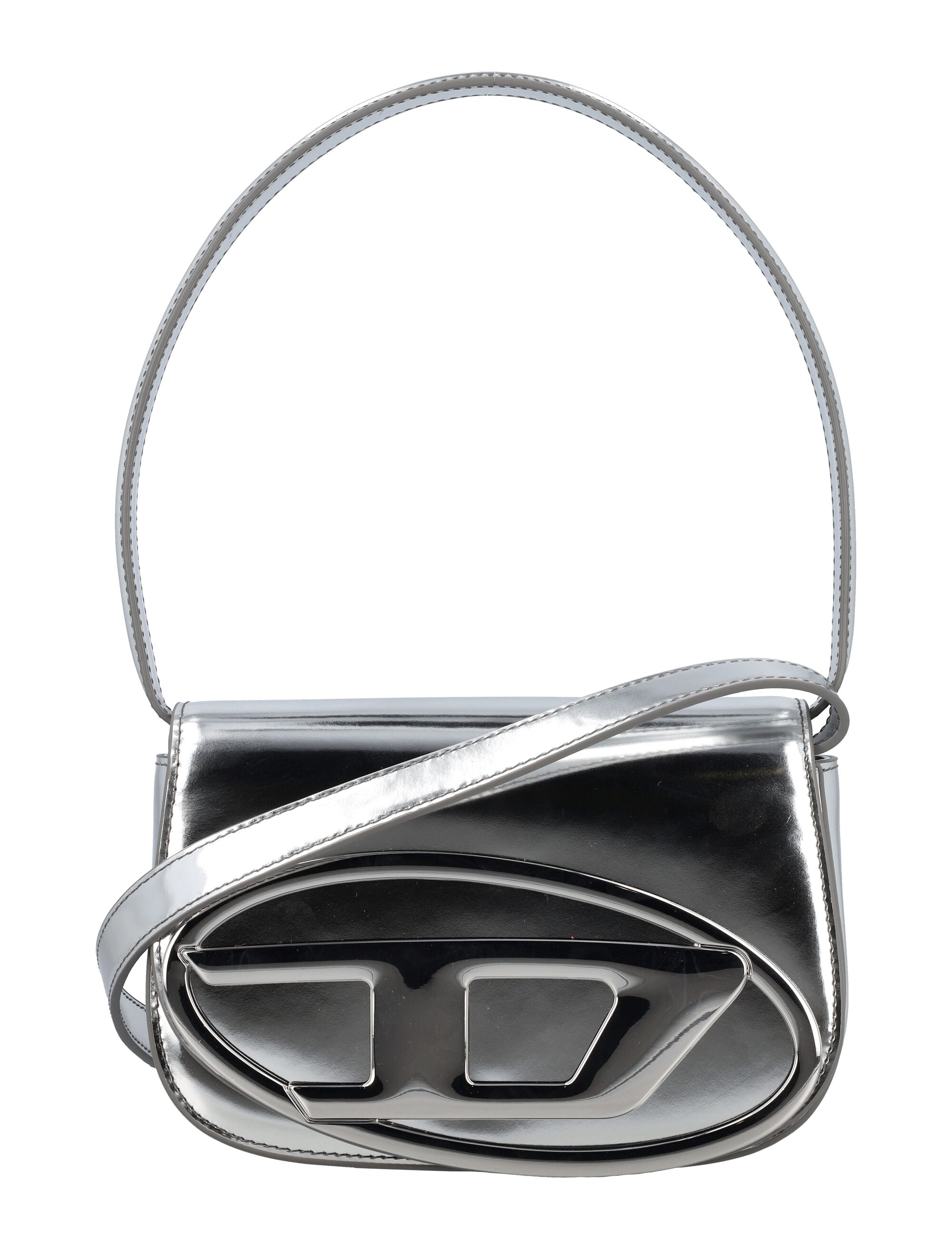Diesel 1DR Shoulder Bag Silver Cow Leather