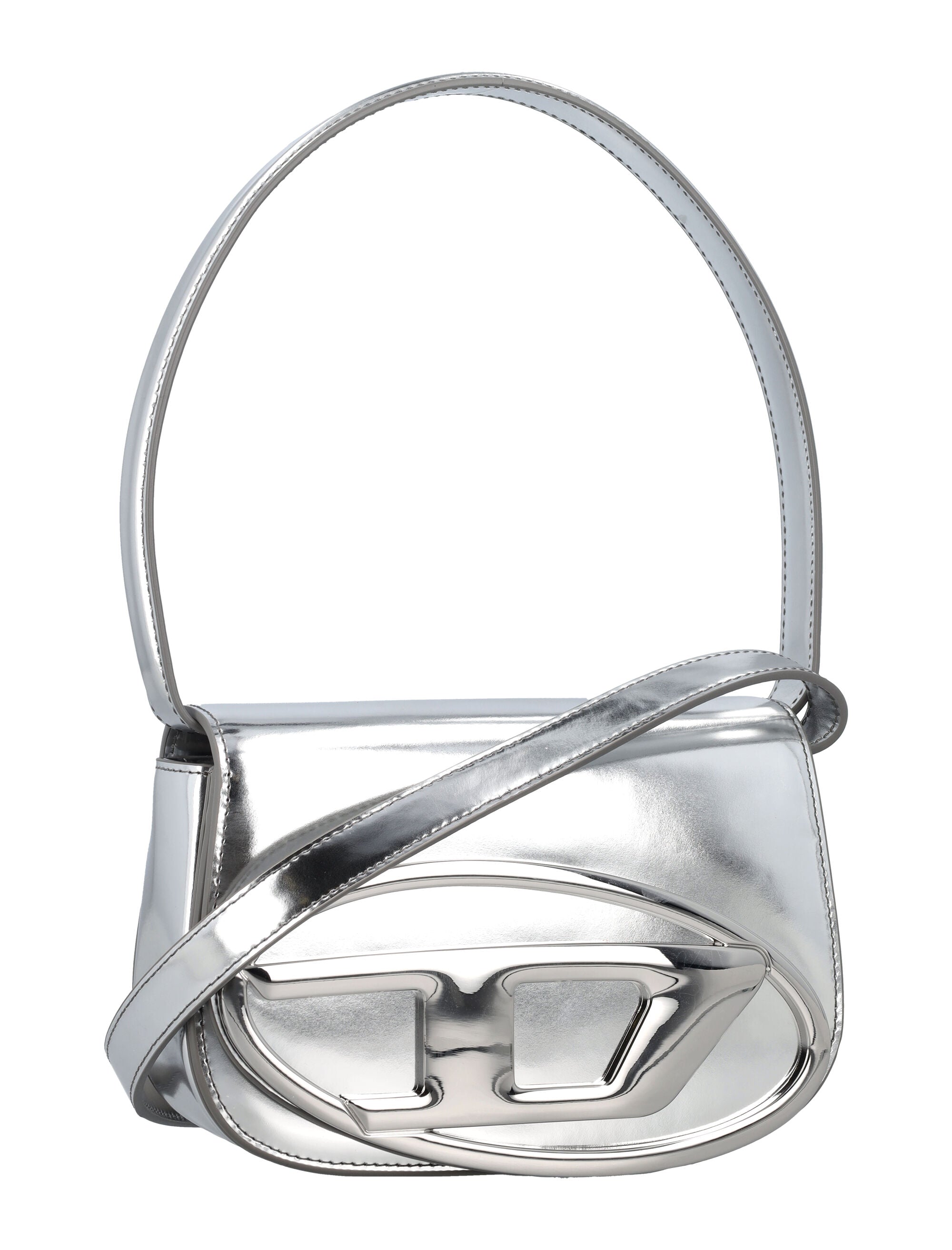 Diesel 1DR Shoulder Bag Silver Cow Leather