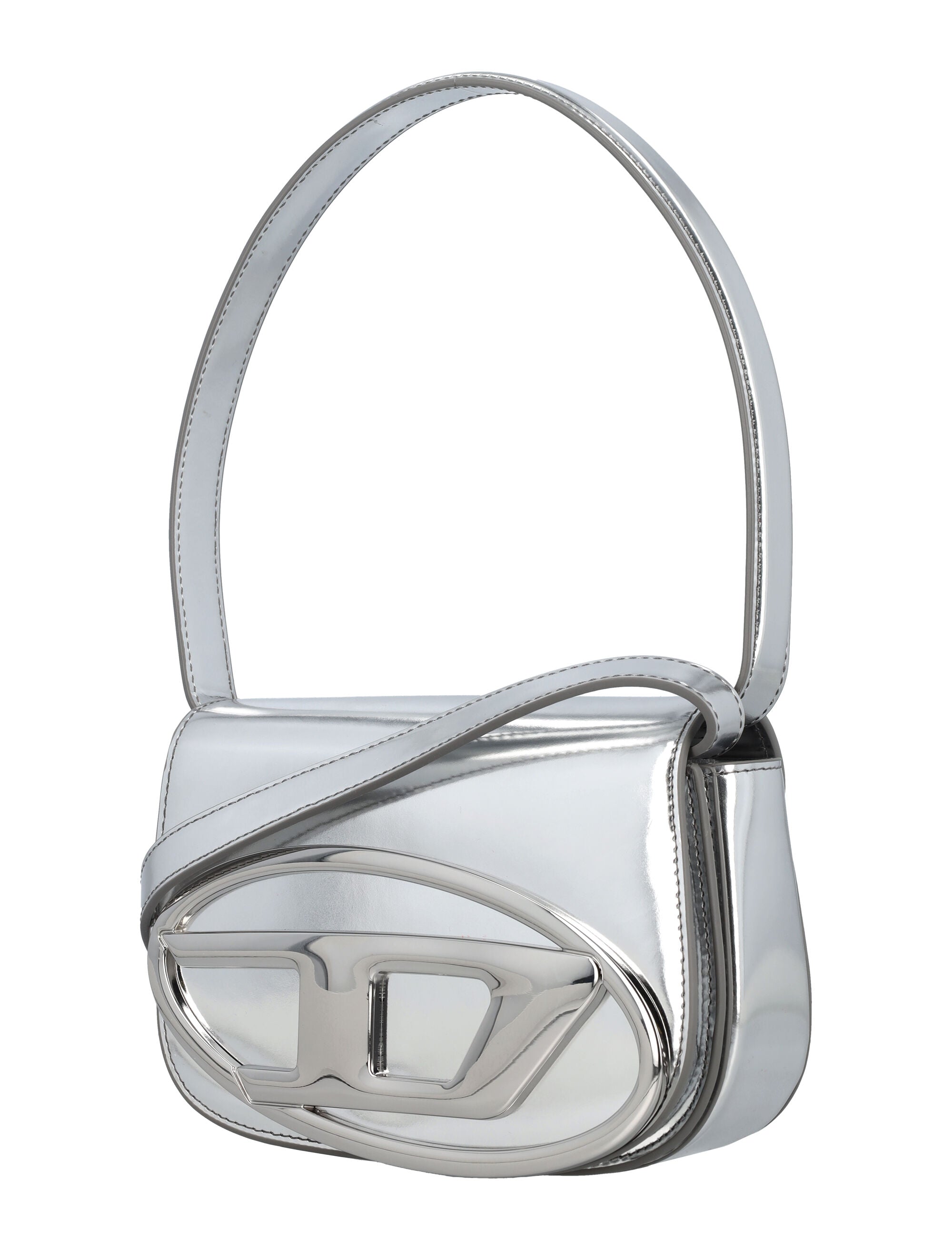 Diesel 1DR Shoulder Bag Silver Cow Leather