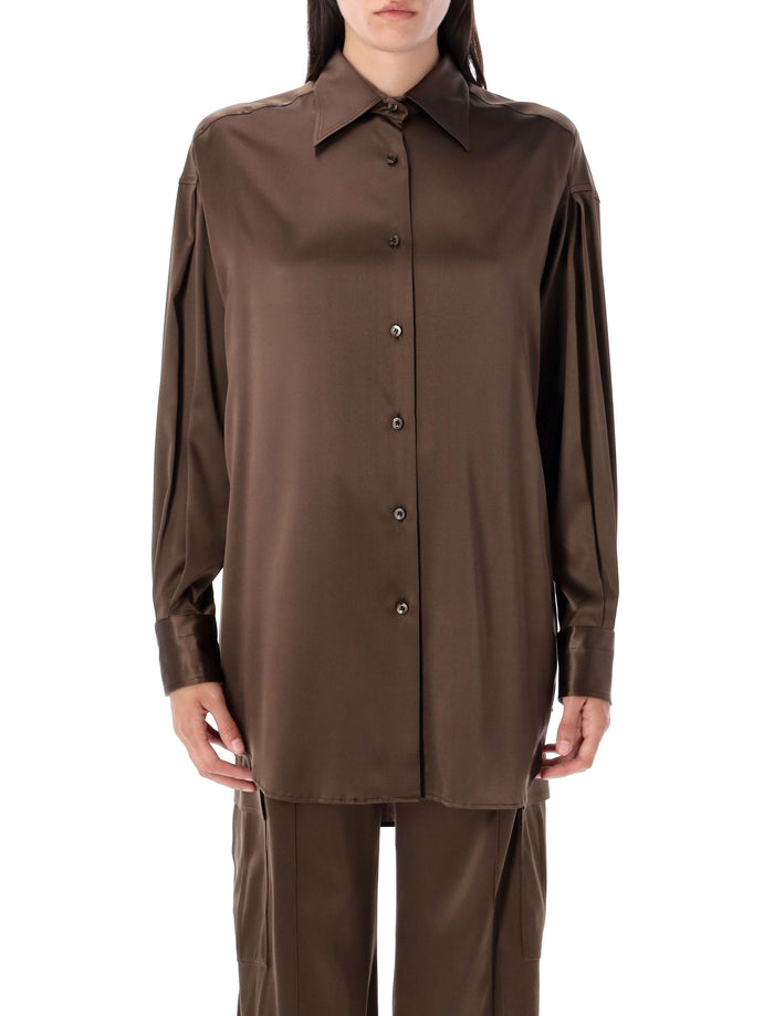 Stretch silk satin relaxed fit shirt Chocolate