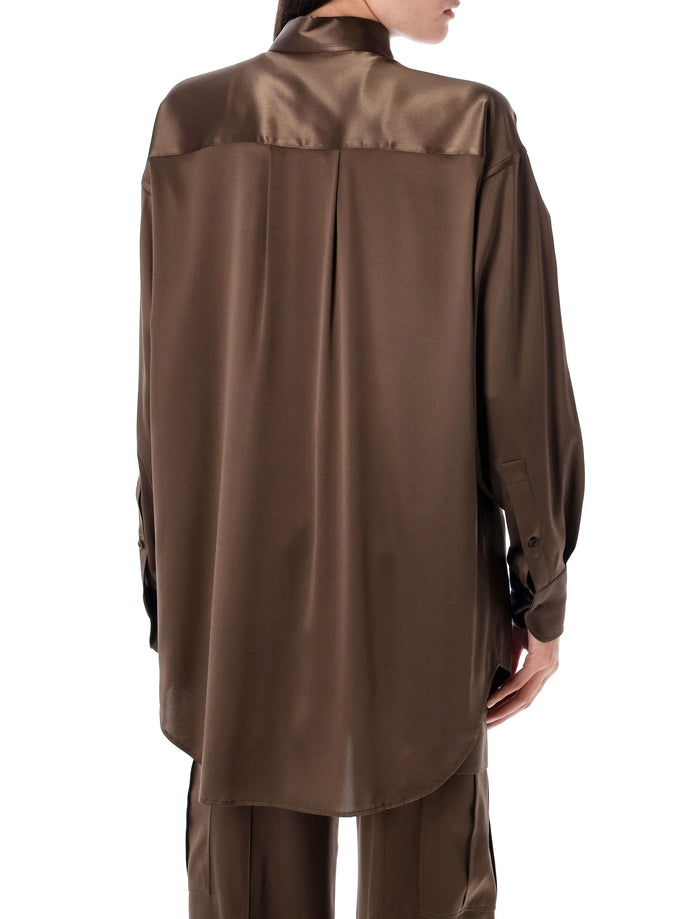 Stretch silk satin relaxed fit shirt Chocolate