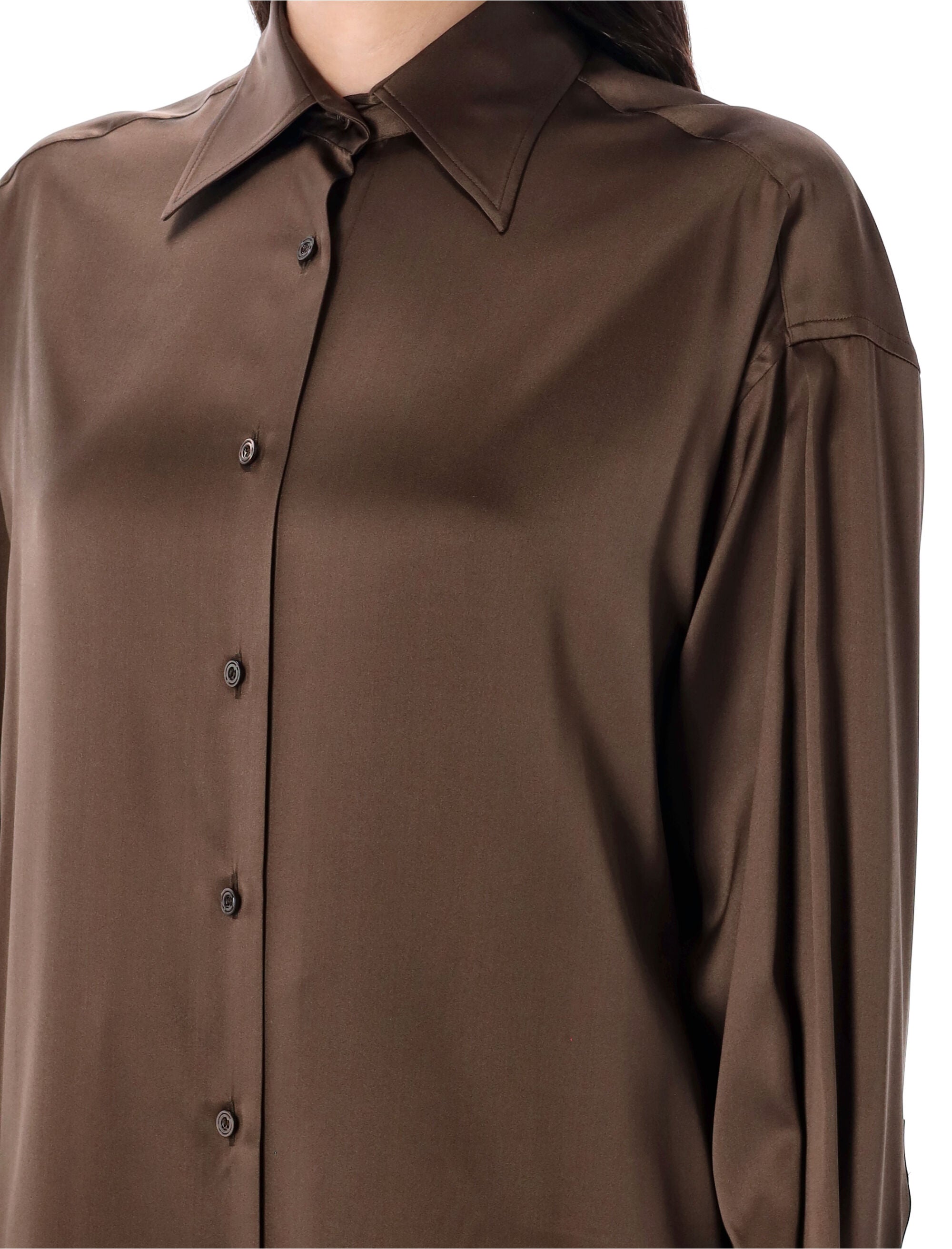 Stretch silk satin relaxed fit shirt Chocolate