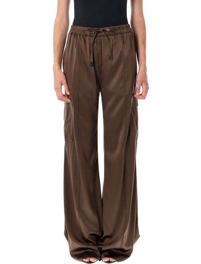 Stretch silk satin cargo pj pants Chocolate