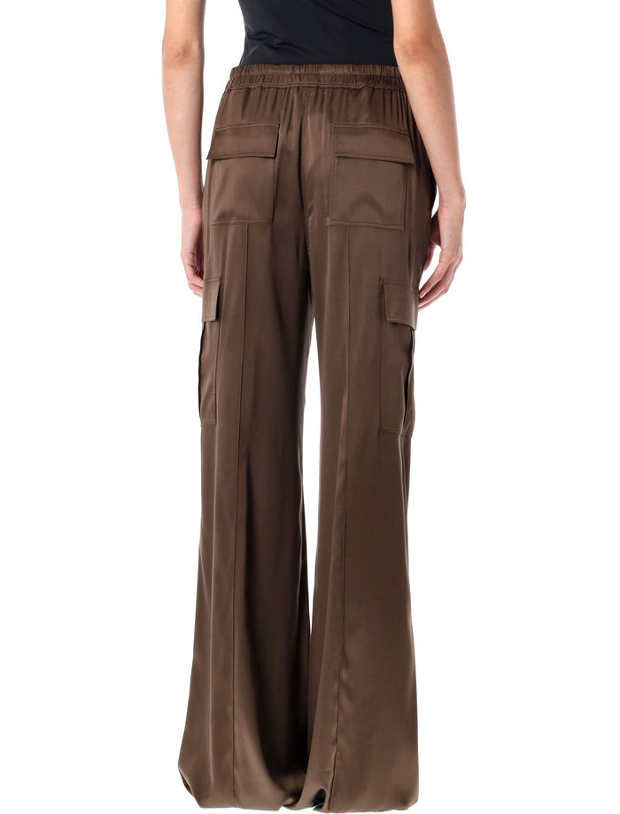 Stretch silk satin cargo pj pants Chocolate