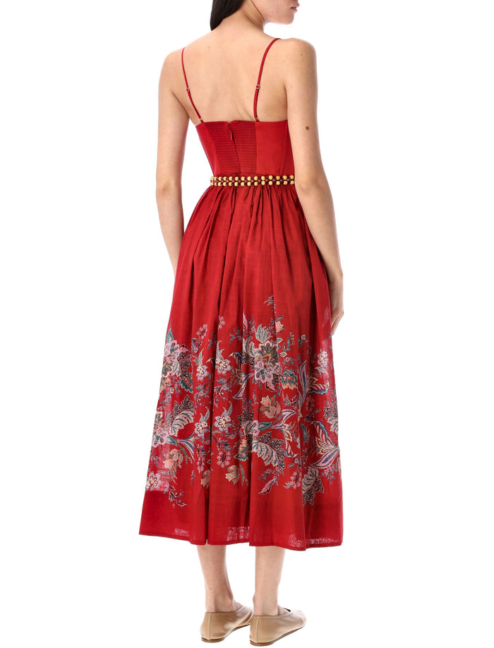 Rhiannon corset midi dress Red Multi Paisley Cotton