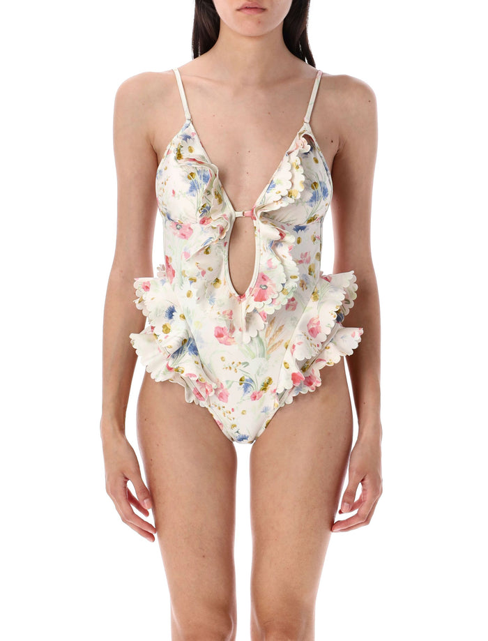 Lucky Waterfall frill one piece Cream Bouquet Polyamide Swimwear