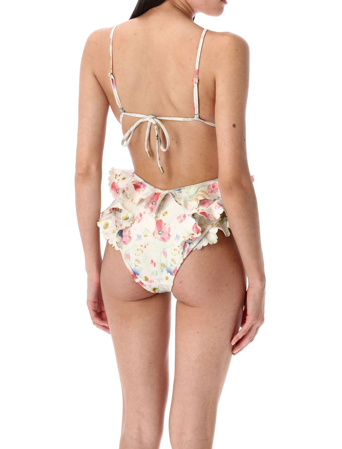 Lucky Waterfall frill one piece Cream Bouquet Polyamide Swimwear