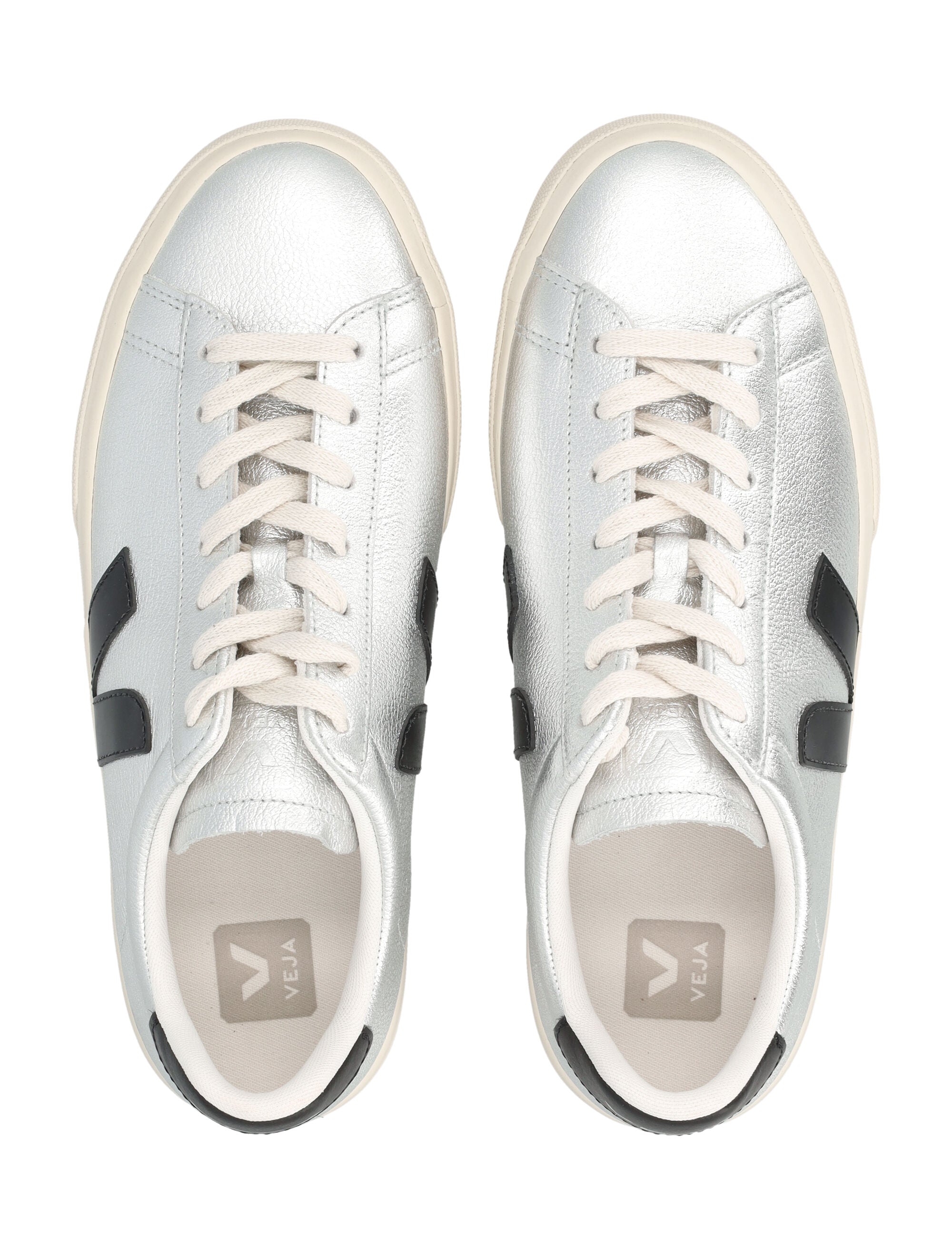 Veja Campo silver and black leather sneakers Silver_black