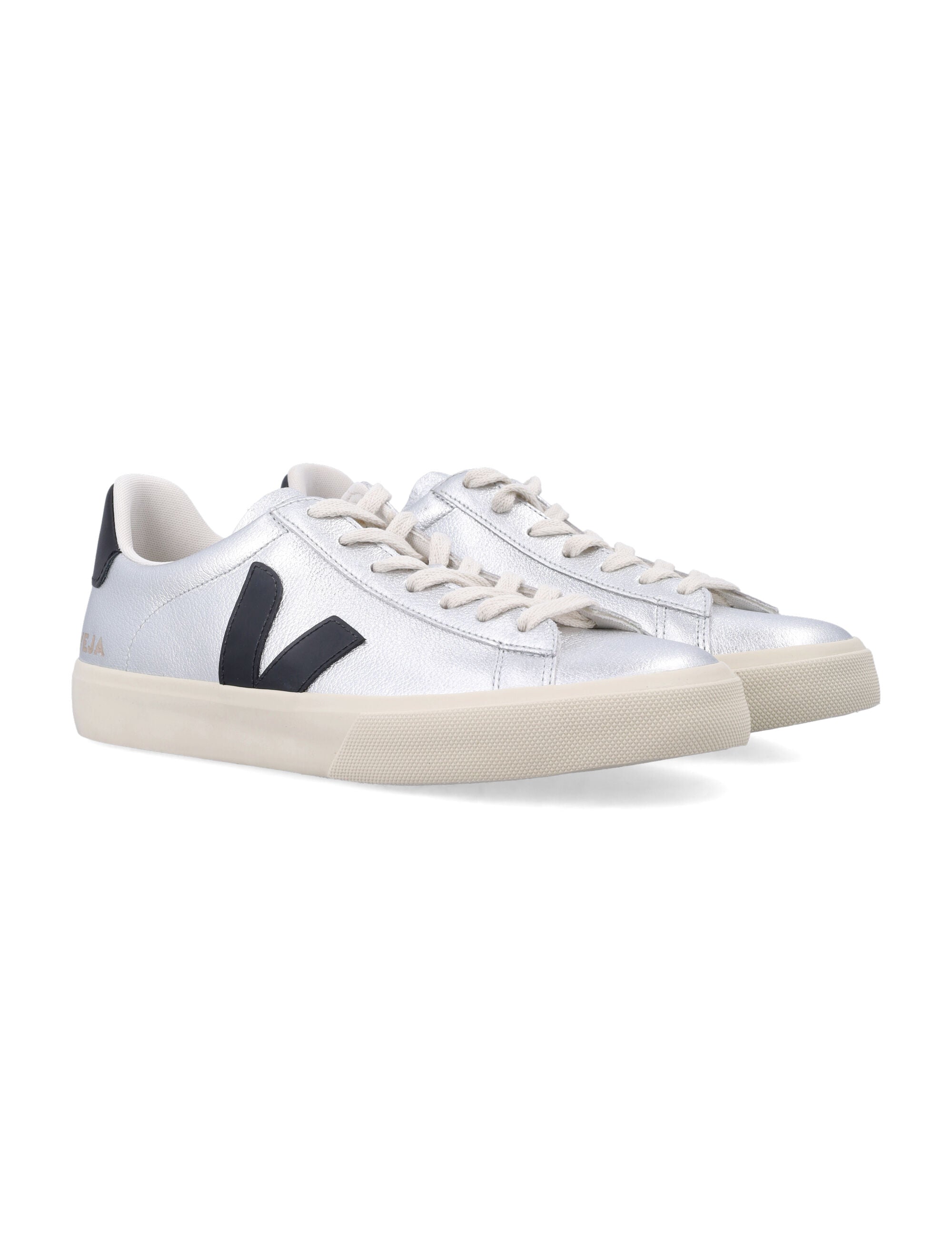 Veja Campo silver and black leather sneakers Silver_black