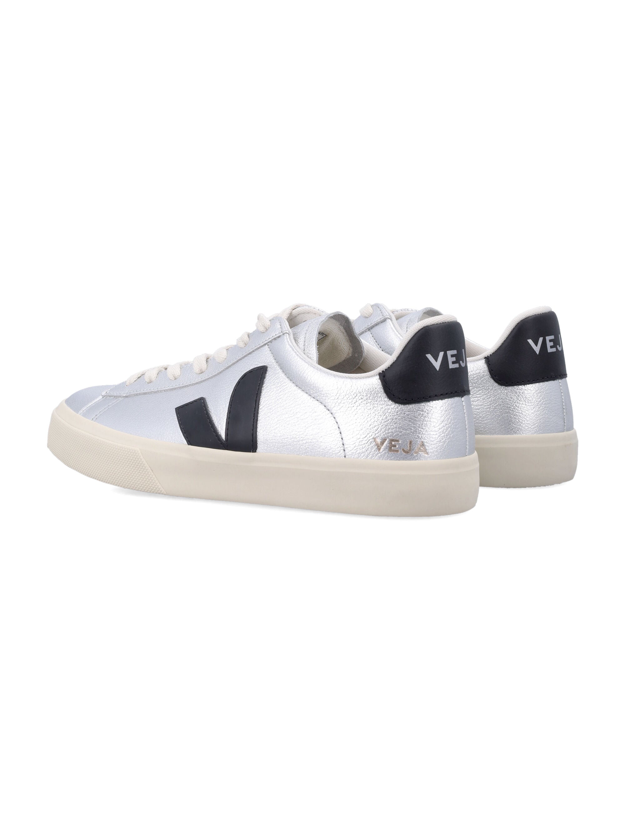 Veja Campo silver and black leather sneakers Silver_black