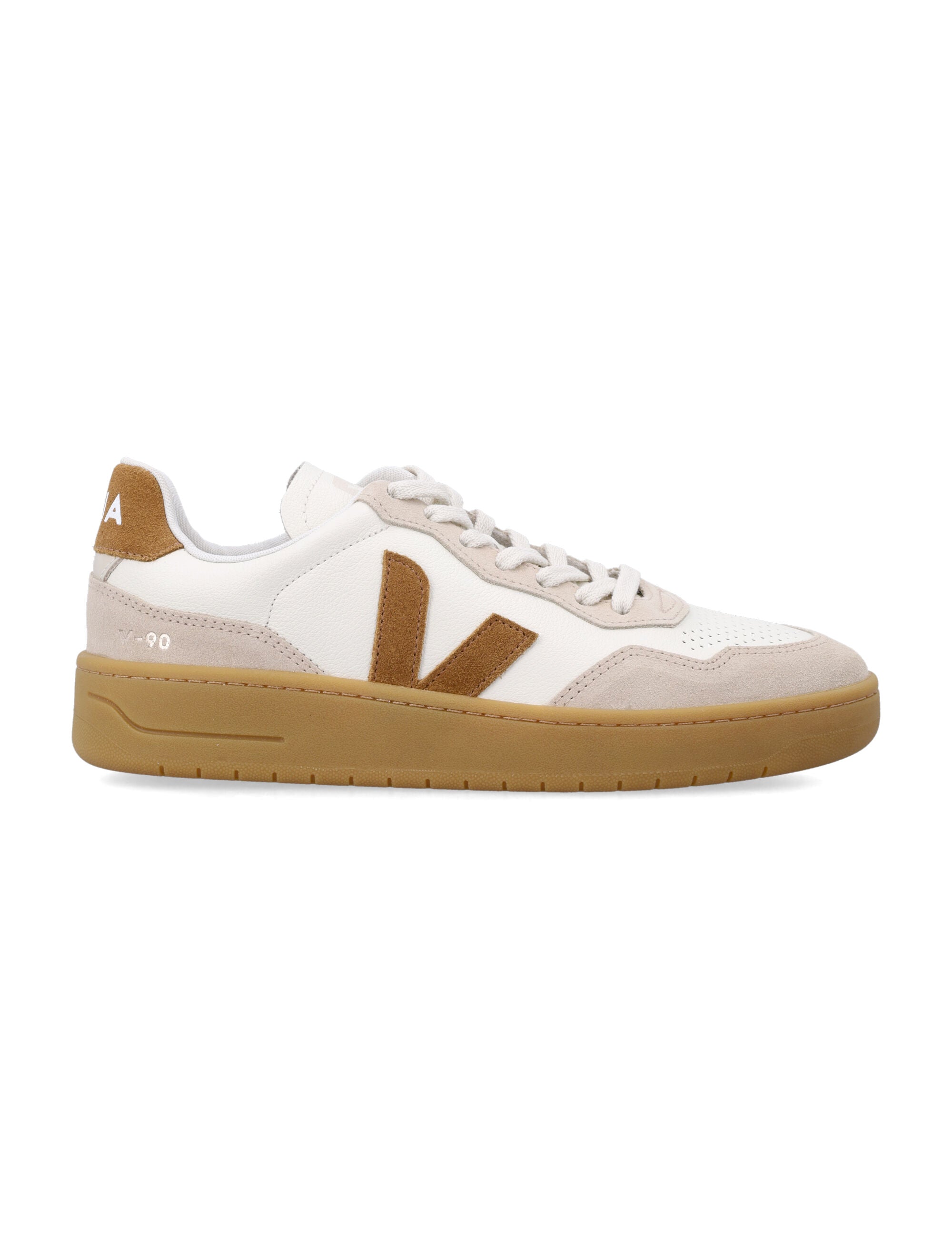 Veja V-90 white and camel leather sneakers Pure_camel_almond_natural