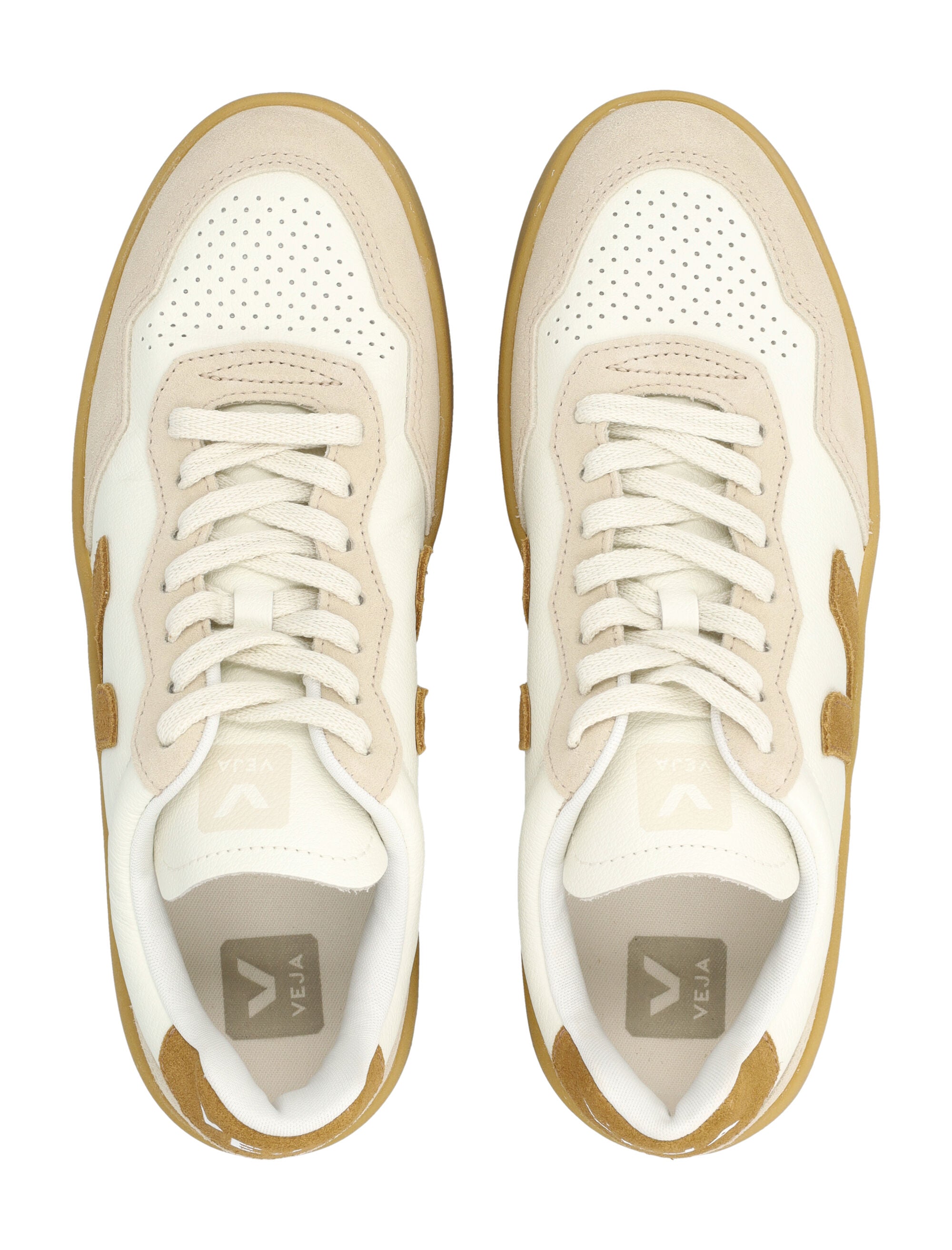 Veja V-90 white and camel leather sneakers Pure_camel_almond_natural