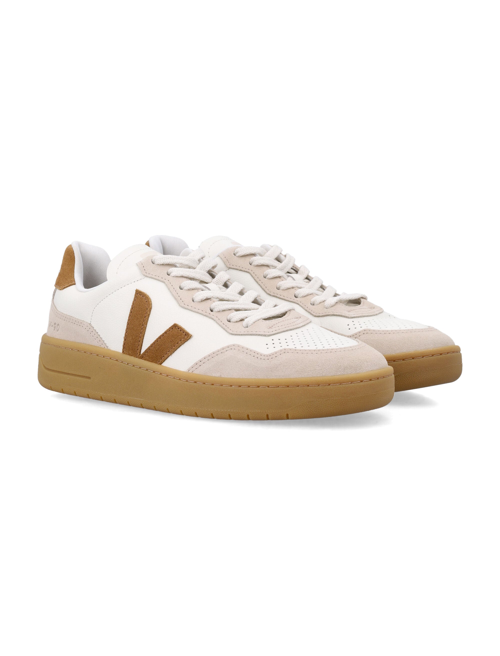 Veja V-90 white and camel leather sneakers Pure_camel_almond_natural