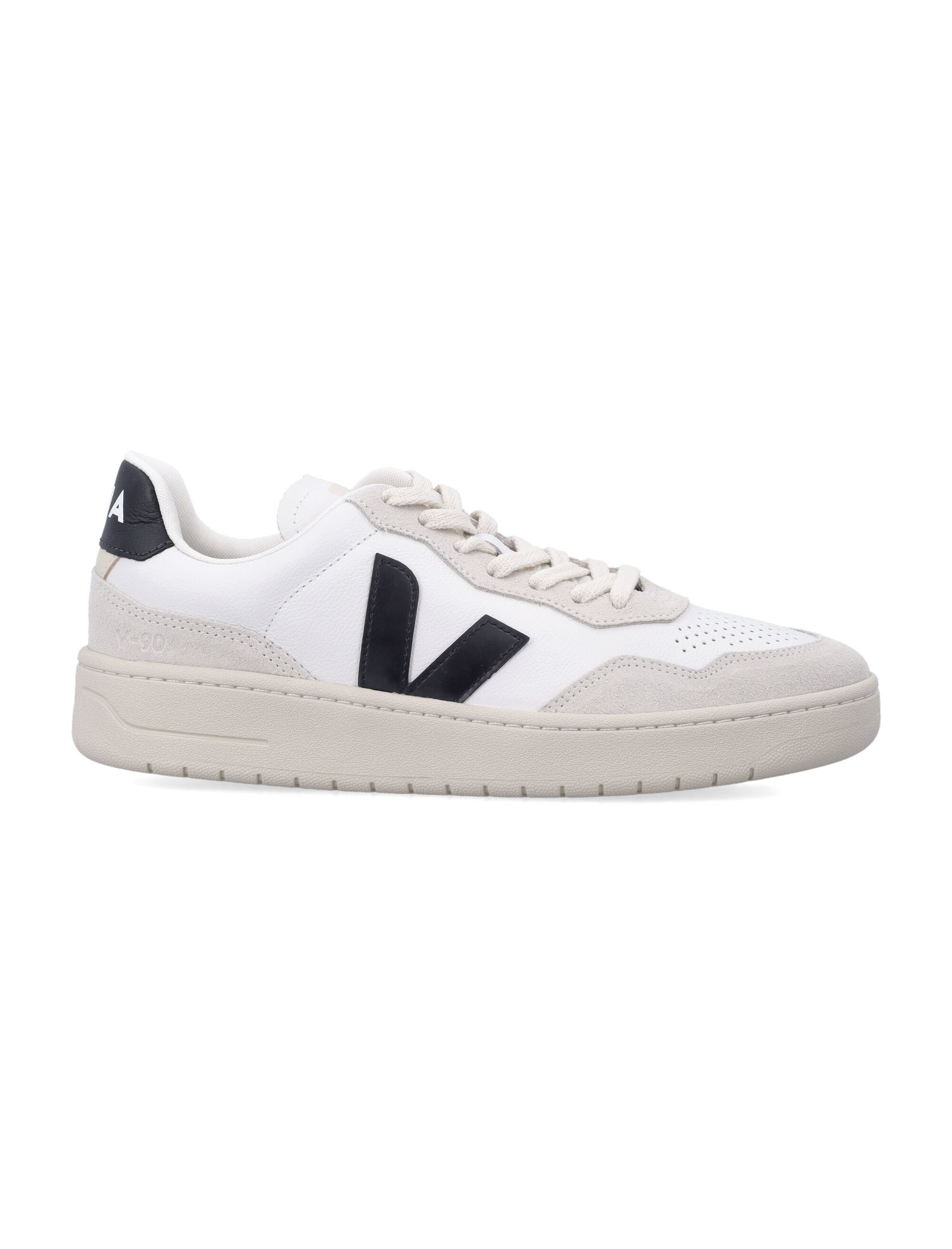 Veja V-90 white and black leather sneakers White_black