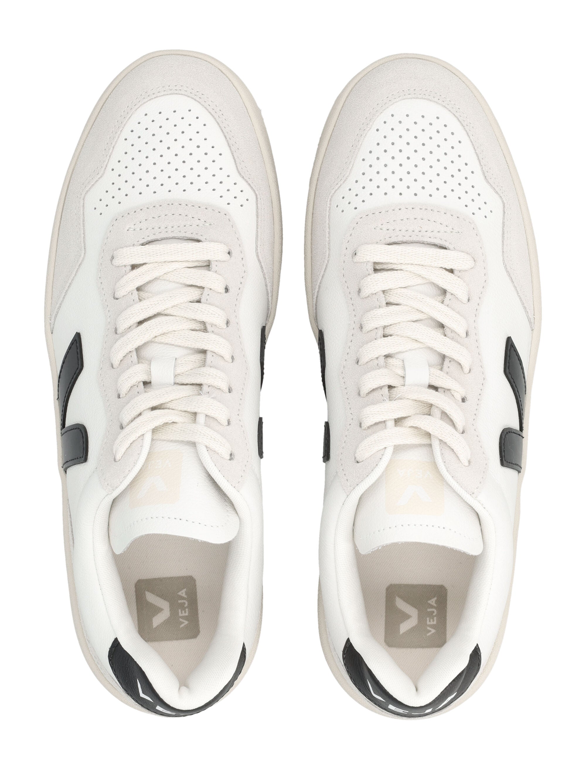 Veja V-90 white and black leather sneakers White_black