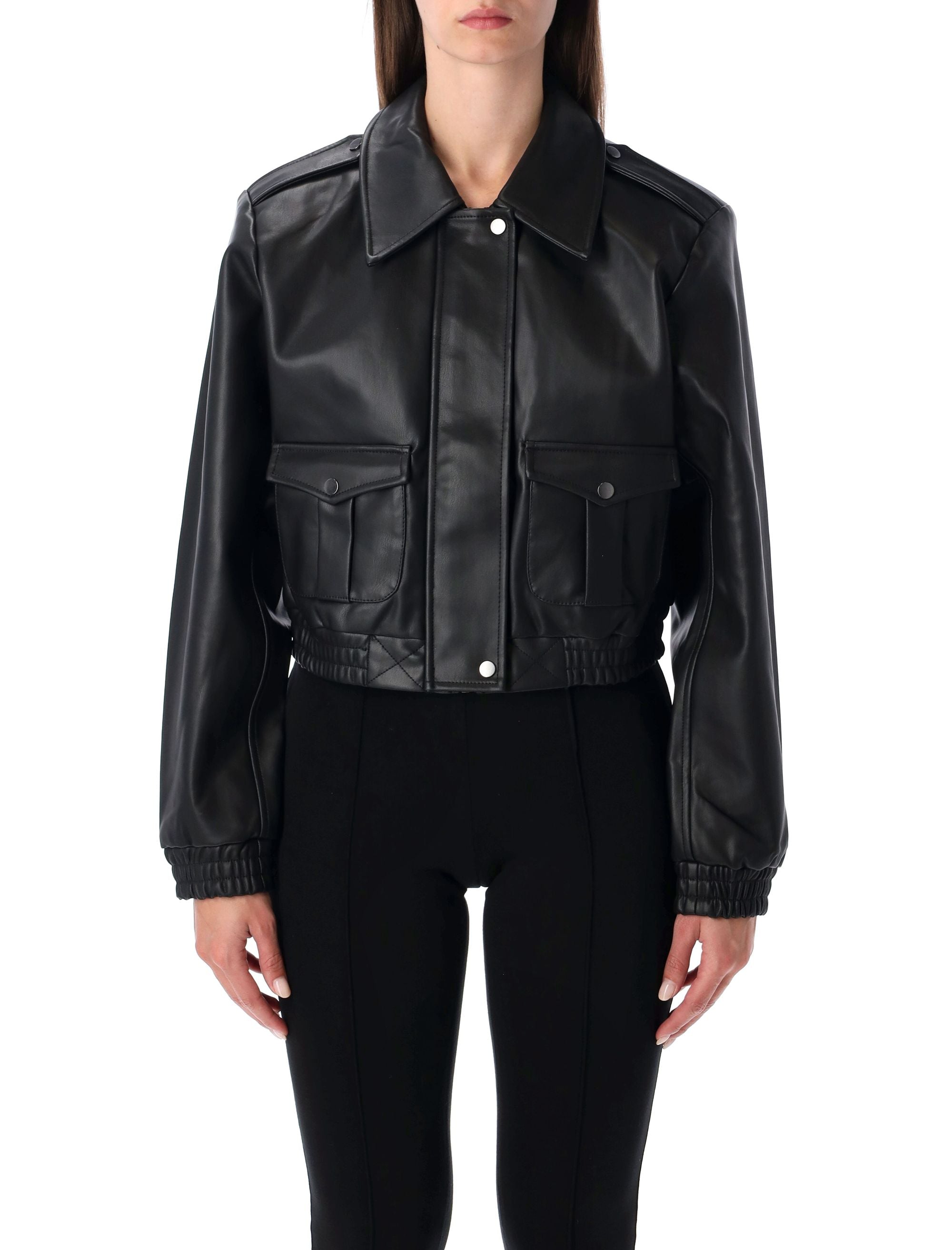 Black Brooklyn Bomber in Recycled Leather Jacket
