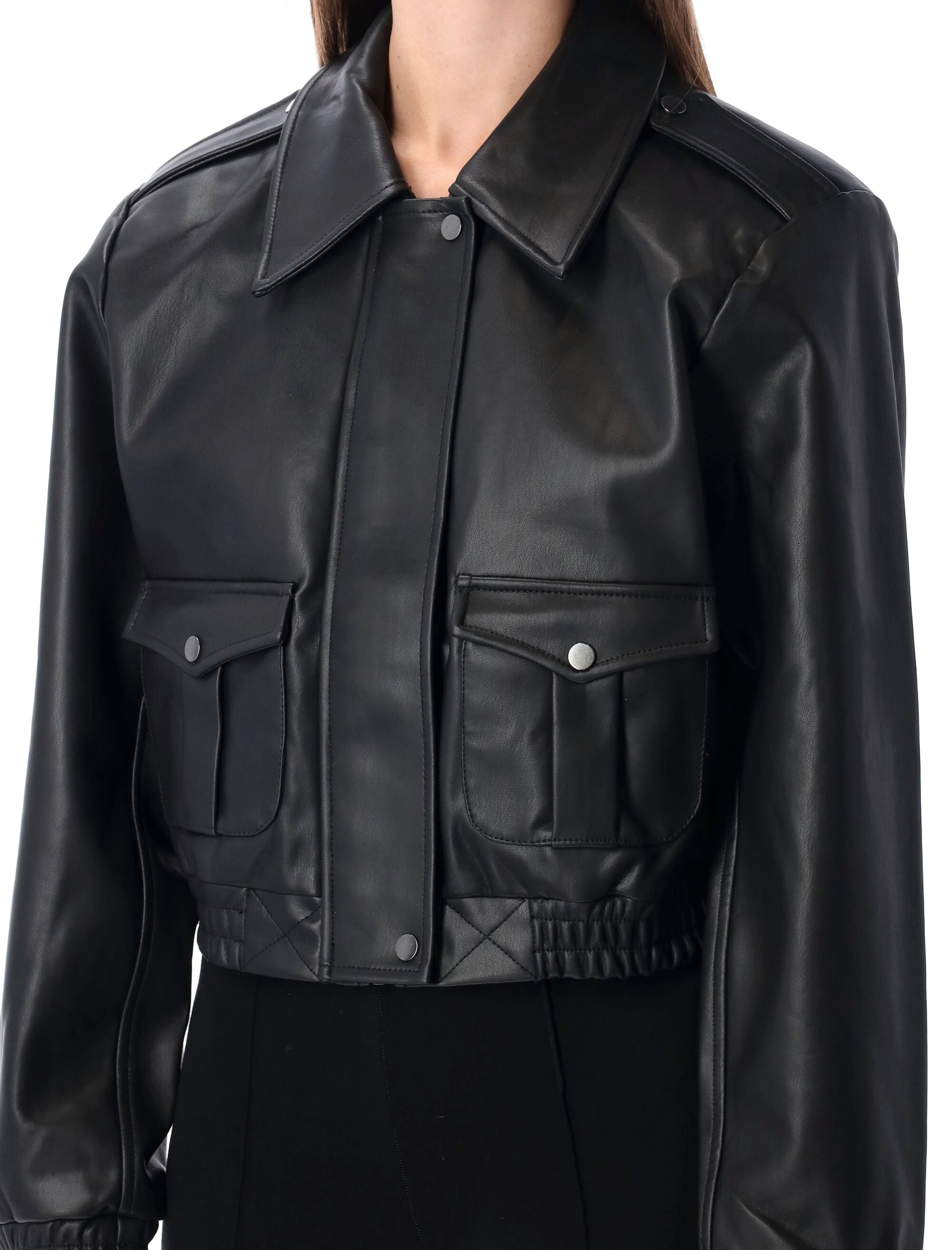 Black Brooklyn Bomber in Recycled Leather Jacket